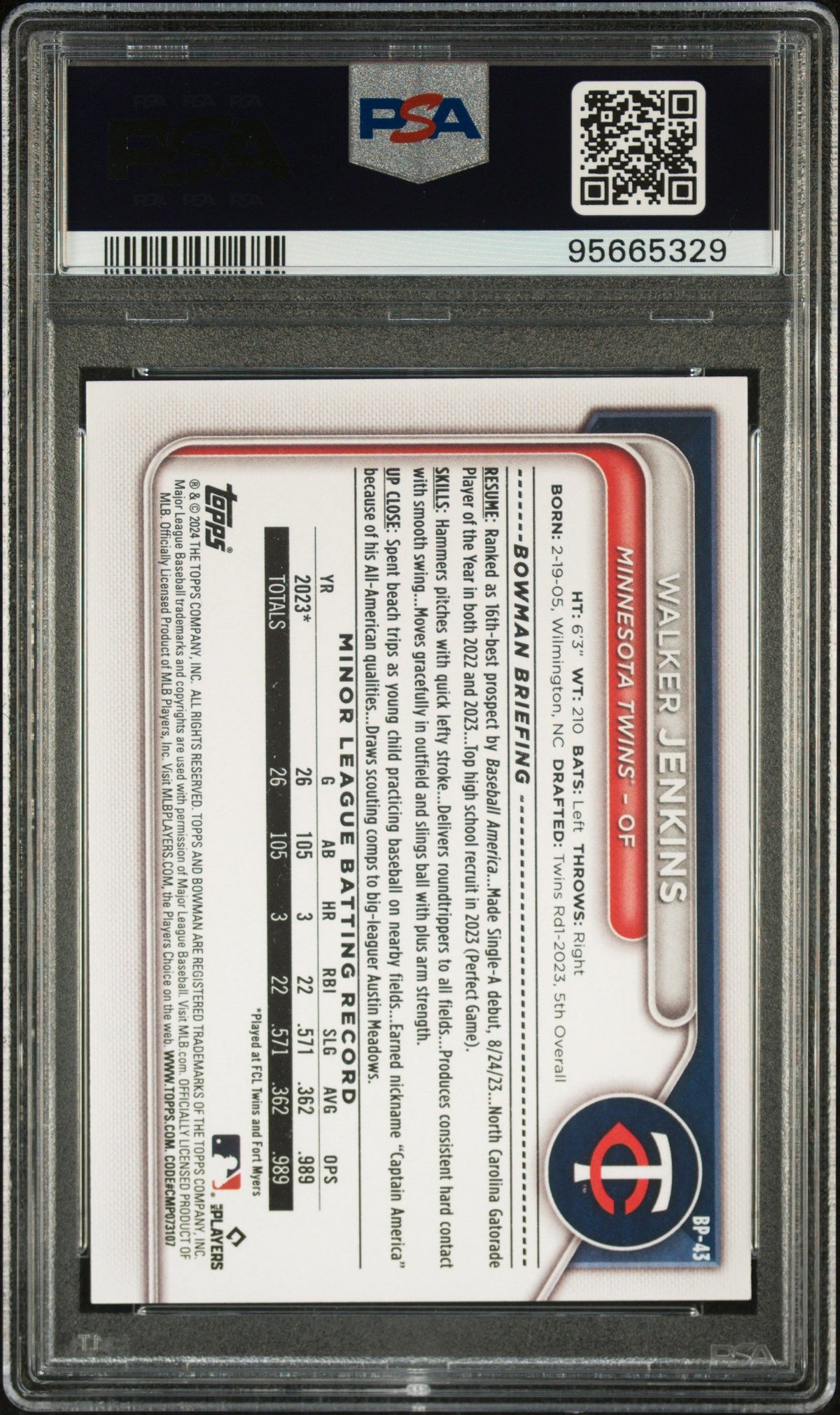 2024 Bowman Paper Prospects #BP43 Walker Jenkins PSA 10