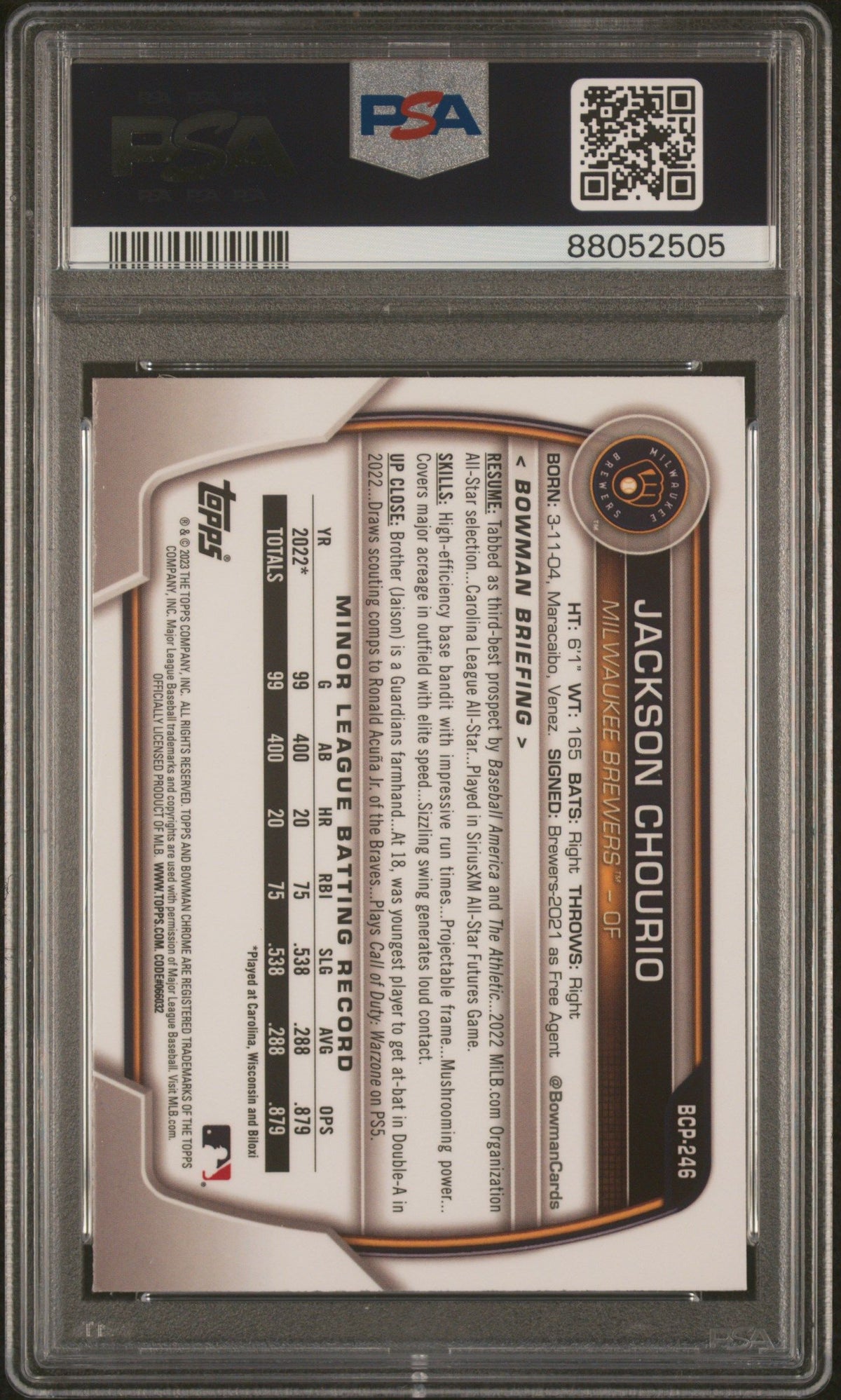 2023 Bowman Mega Box Chrome Jackson Chourio PSA 10