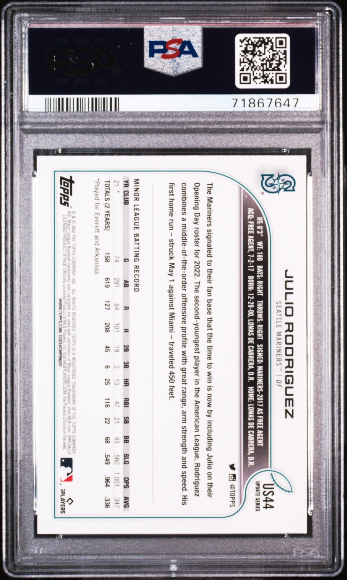 2022 Topps Update #US44 Julio Rodriguez PSA 10