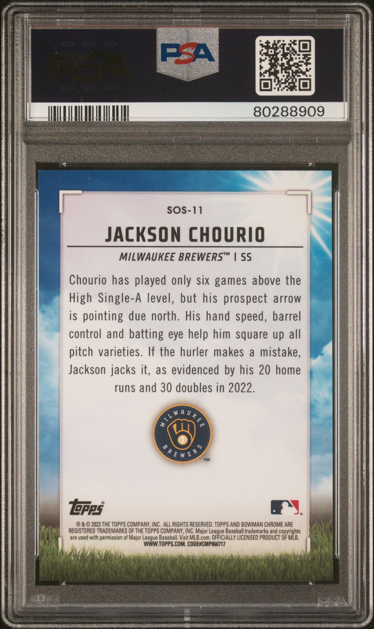 2023 Bowman #SOS11 Jackson Chourio Sights On Sept-Atomic Ref PSA 10