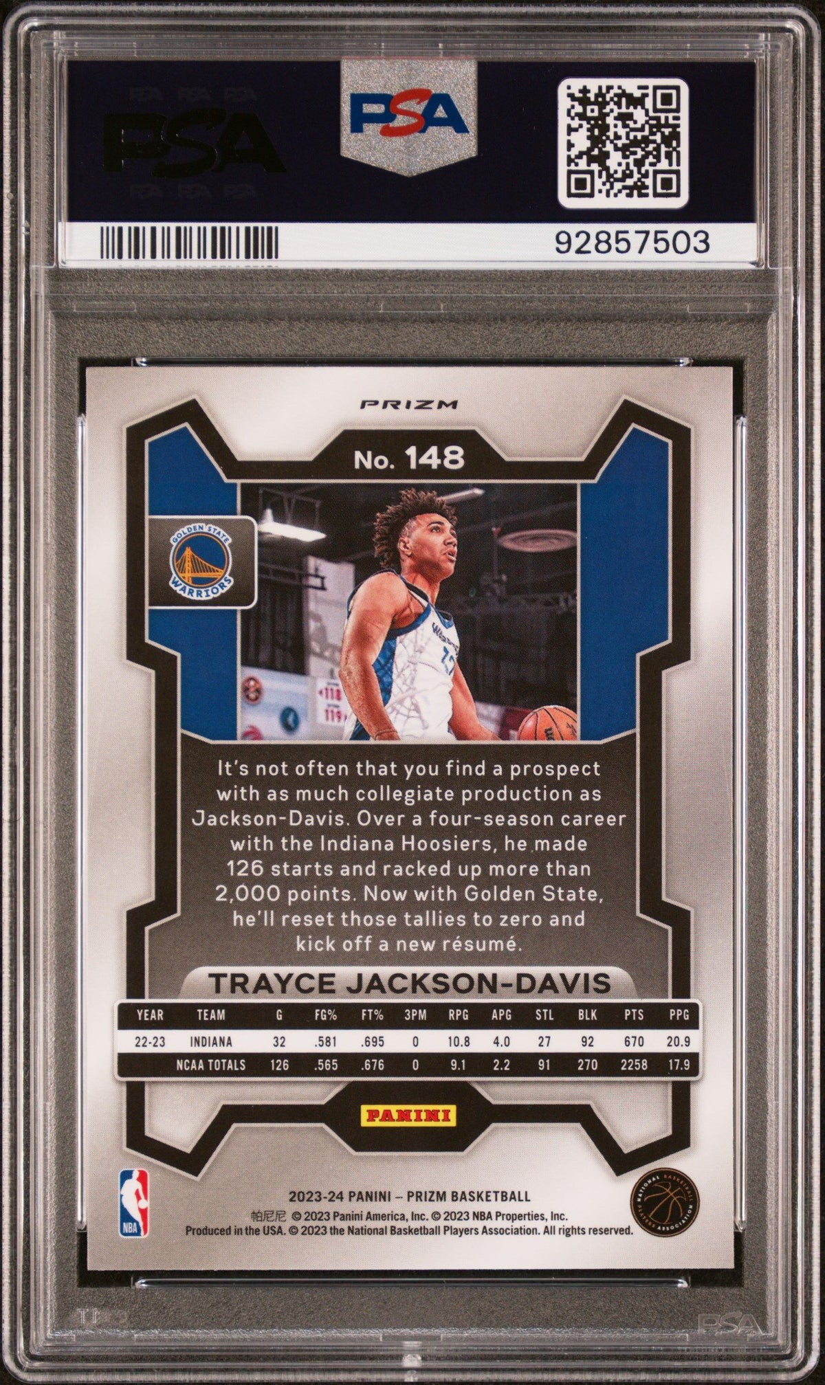 2023 Panini Prizm Trayce Jackson-Davis Green Prizm PSA 10