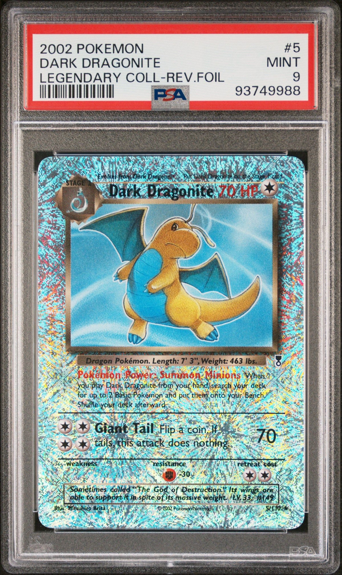 2002 Pokemon Legendary Collection Dark Dragonite Legendary Coll-Rev.Foil PSA 9