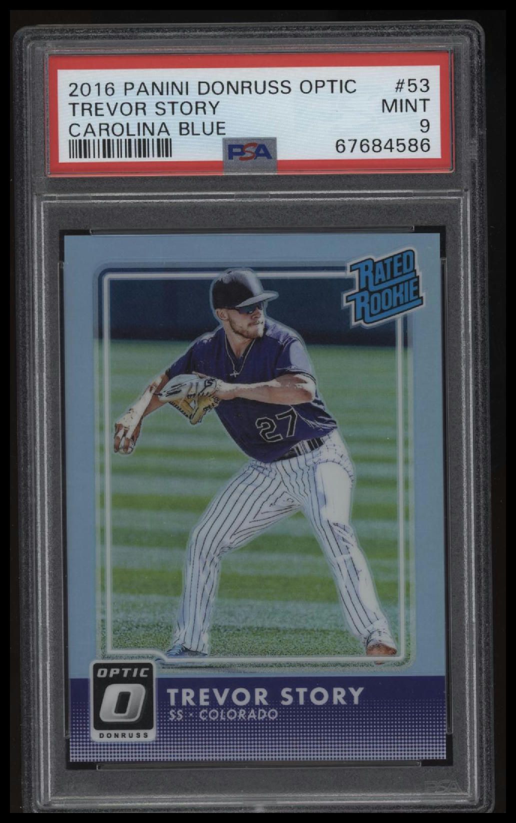 2016 Panini Donruss Optic #53 Trevor Story Carolina Blue PSA 9