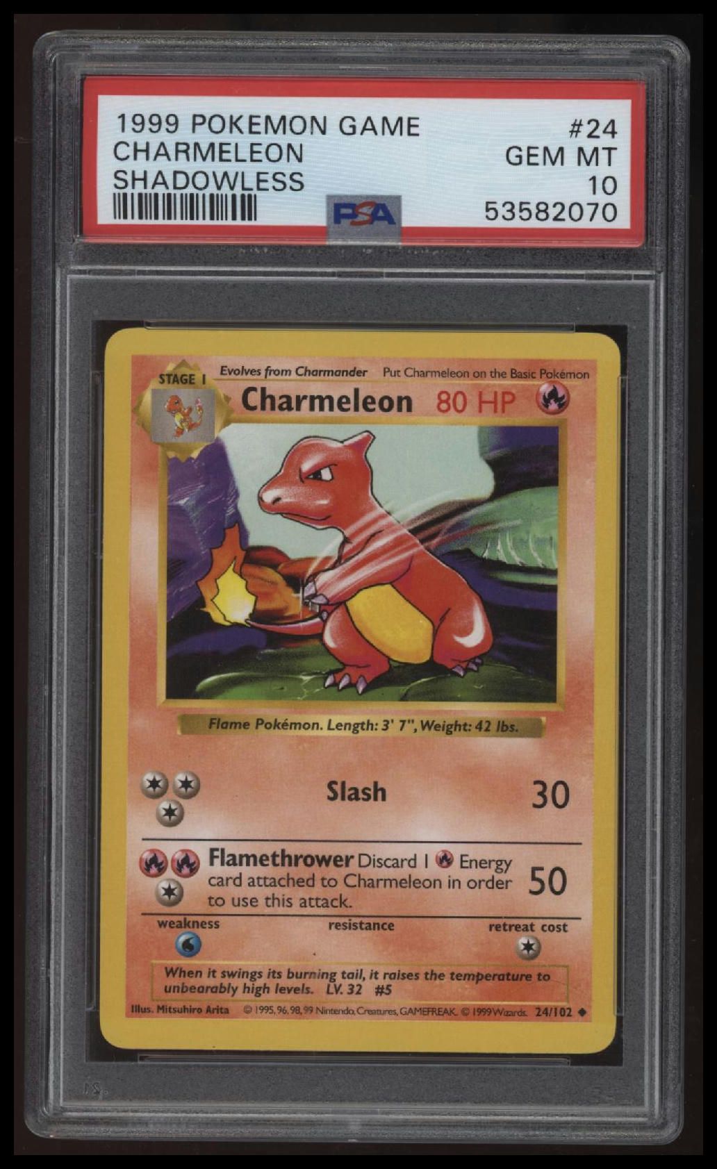 1999 Pokemon Game Charmeleon Shadowless PSA 10