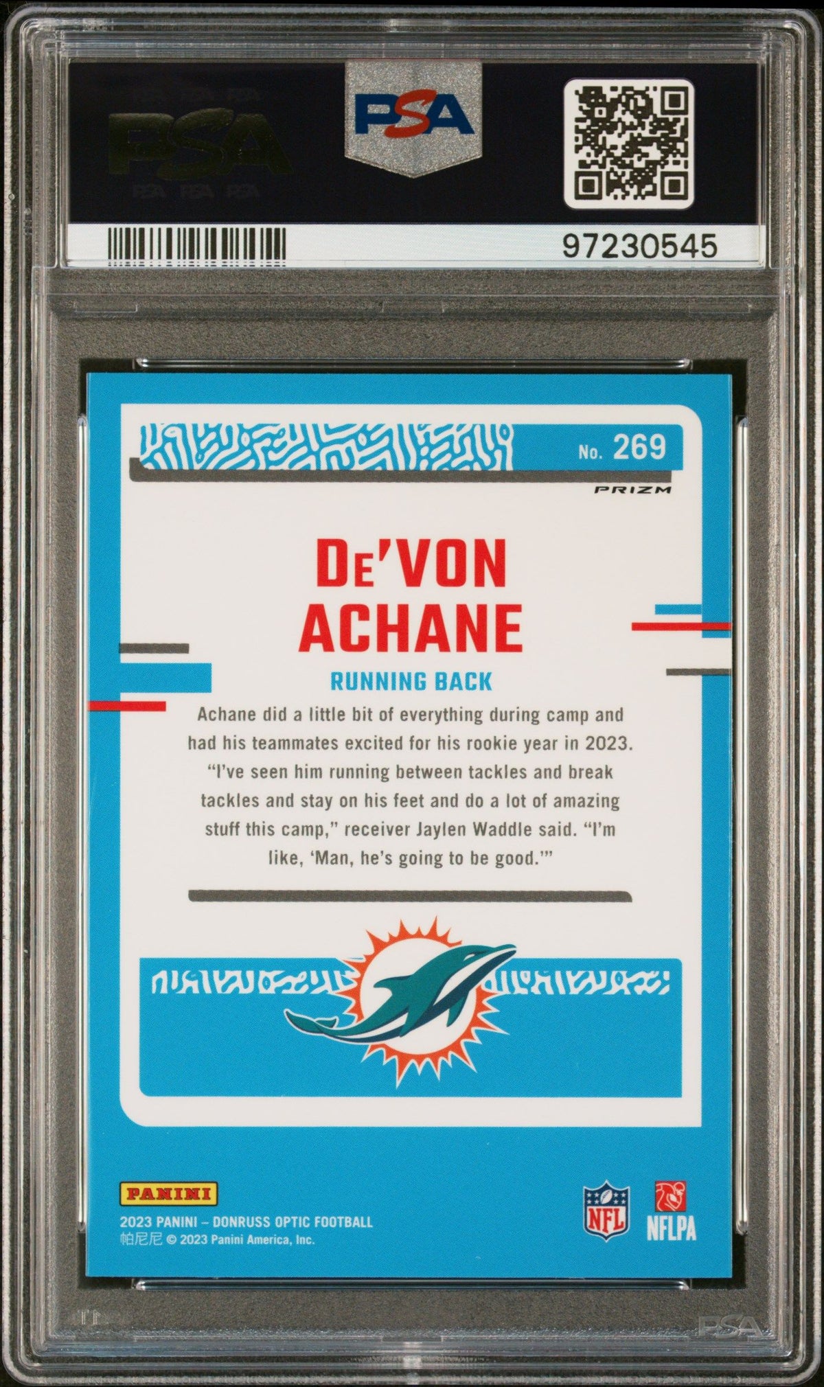 2023 Panini Donruss Optic De&#39;Von Achane Holo PSA 10