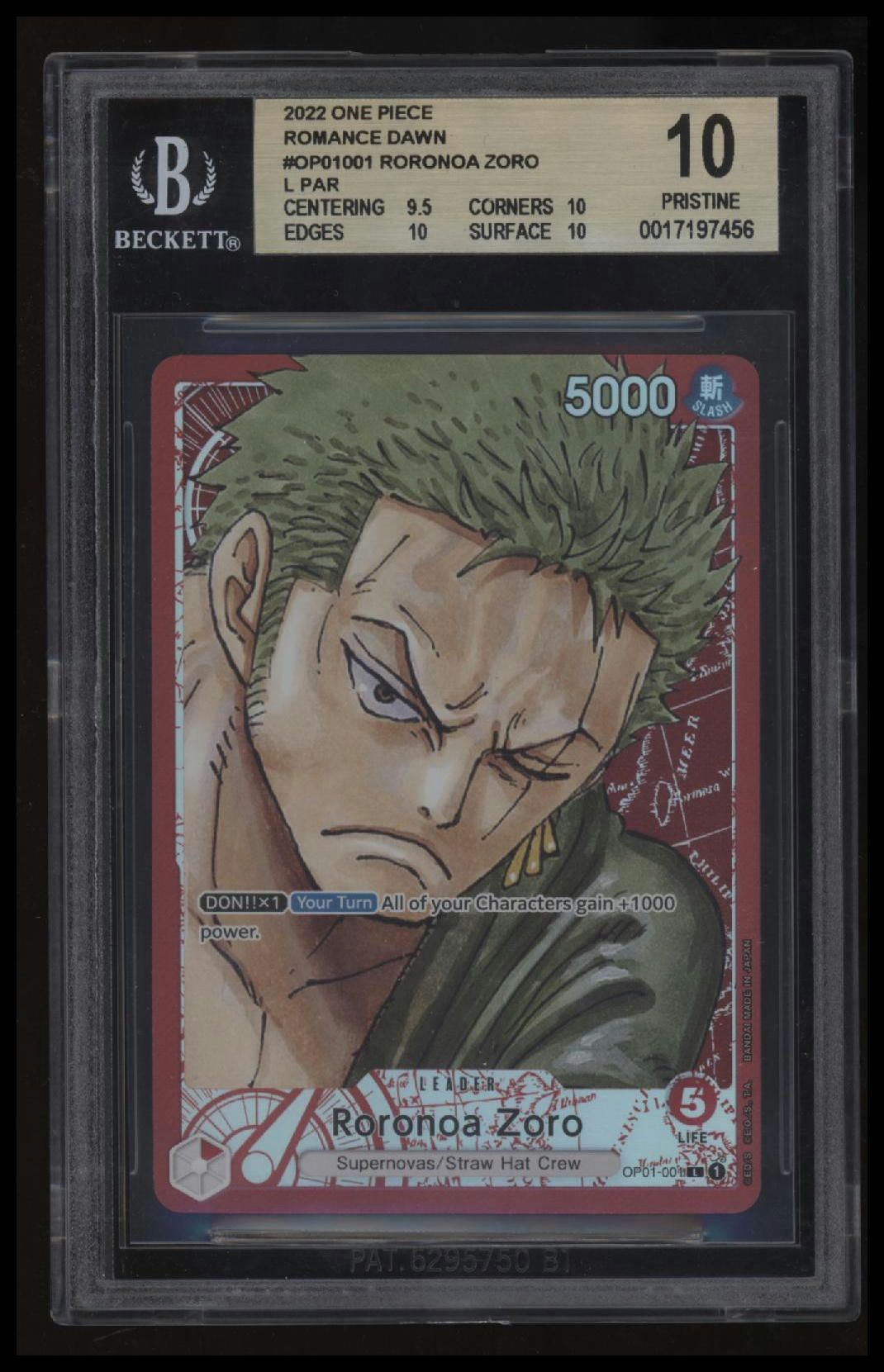 2022 One Piece Romance Dawn Roronoa Zoro ALT ART L BGS 10.0