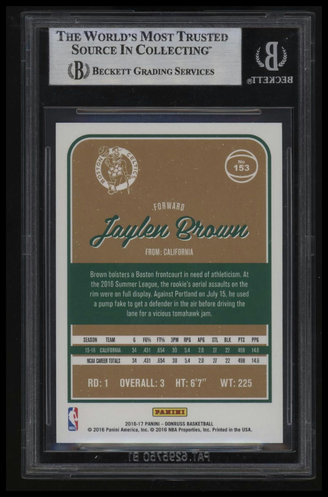 2016-17 Donruss Jaylen Brown RC BGS 8.5