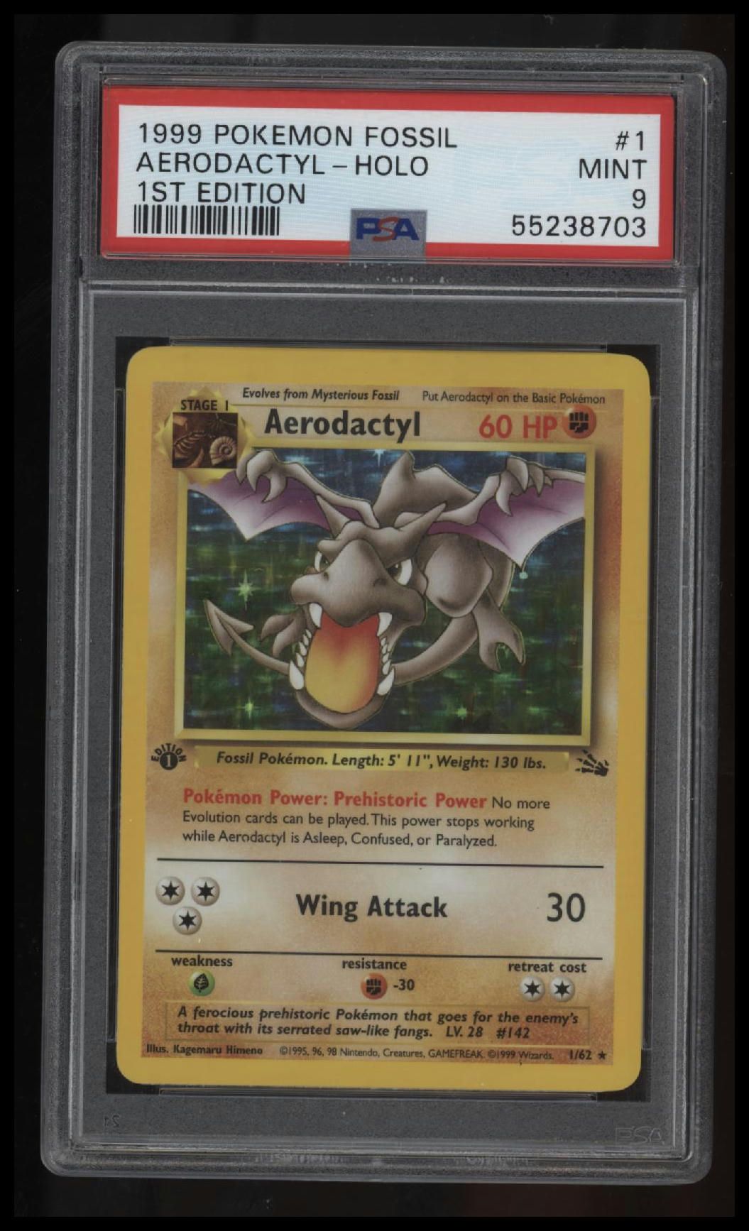 1999 Pokemon Fossil Aerodactyl-Holo 1st Edition PSA 9