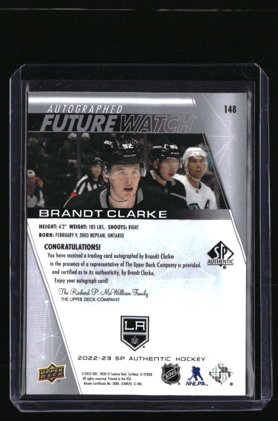 2022-23 SP Authentic Brandt Clarke Future Watch Autographed Inscribed #/999