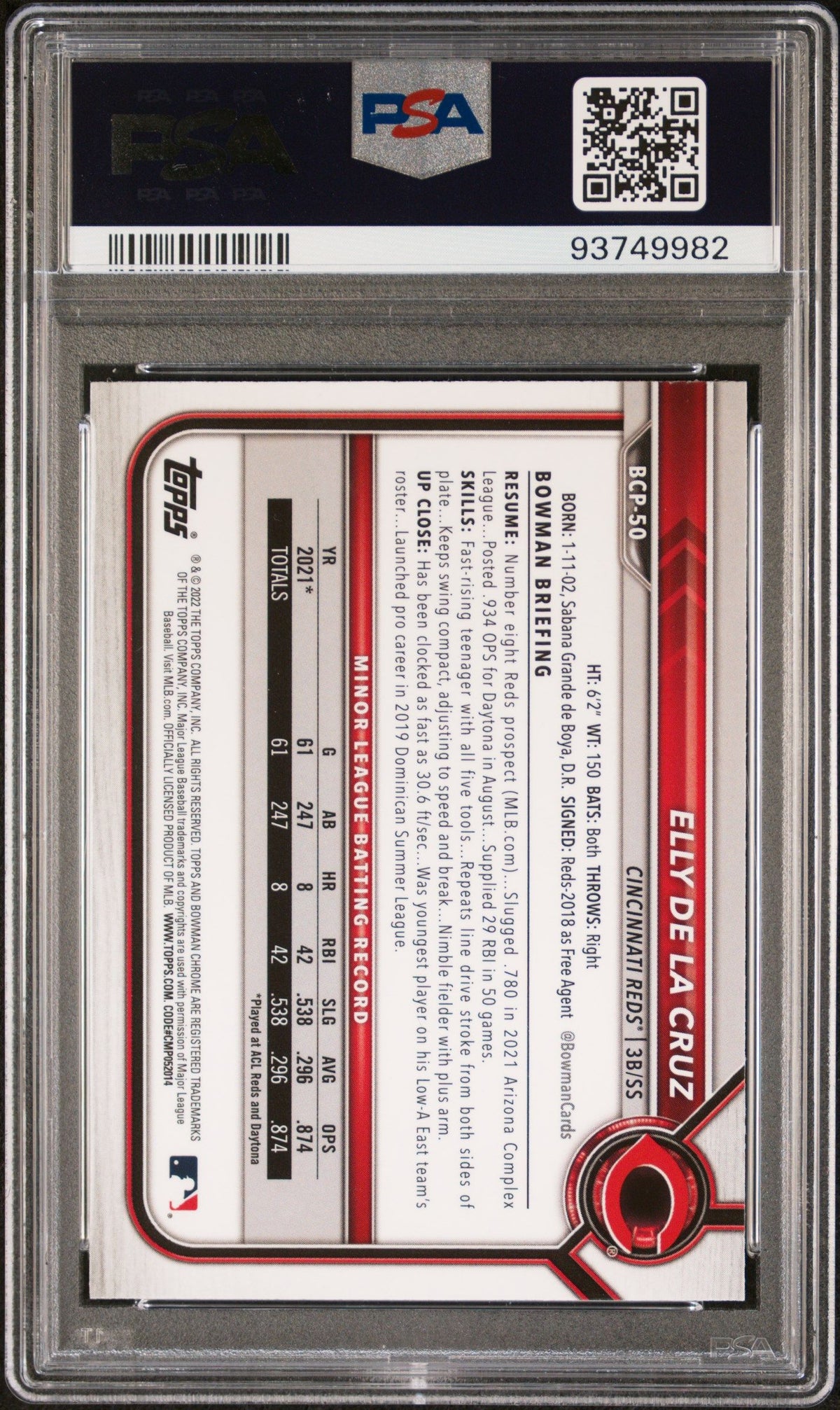 2022 Bowman Mega Box Chrome Elly De La Cruz Chrome PSA 10