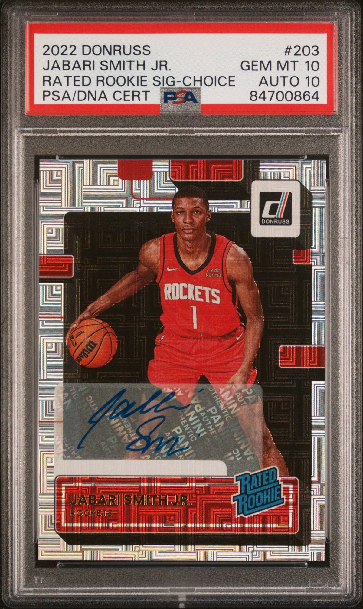 2022 Panini Donruss #203 Jabari Smith Jr. Rated Rookie Sig-Choice PSA 10