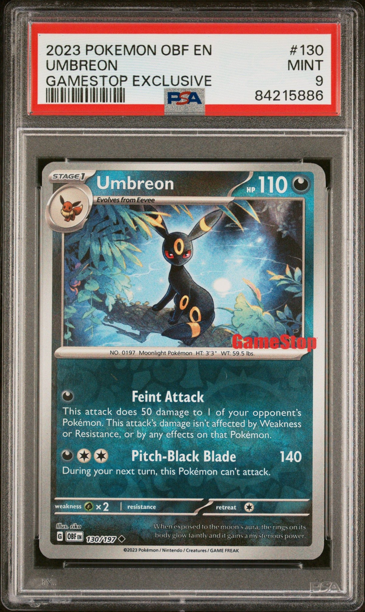 2023 Pokemon Obf En-Obsidian Flames Umbreon Gamestop Exclusive PSA 9