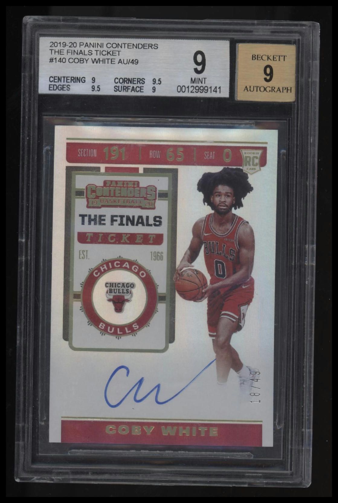 2019-20 Panini Contenders The Finals Ticket Coby White AU/49 BGS 9.0