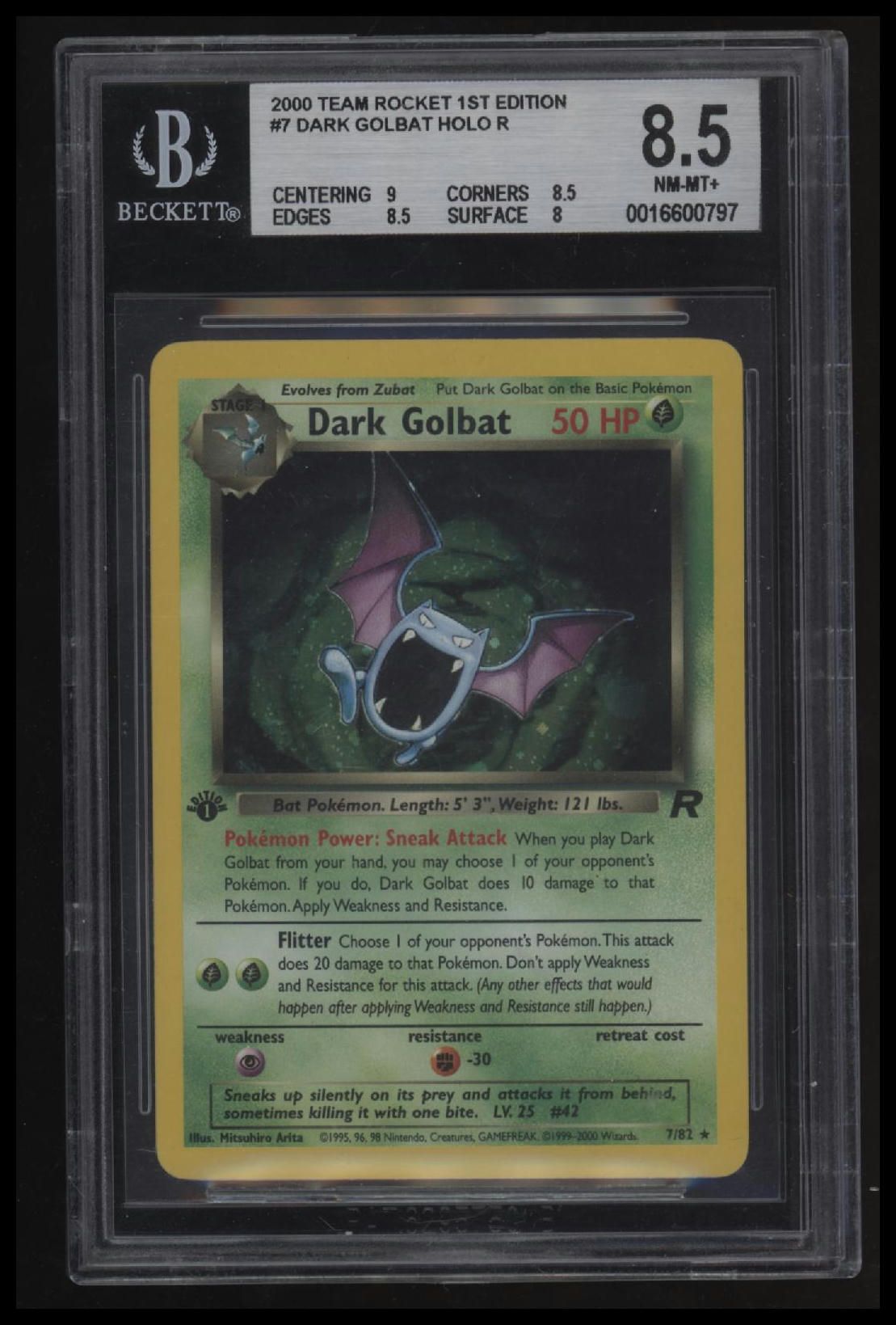 2000 Pokemon Team Rocket 1st Edition Dark Golbat HOLO R BGS 8.5