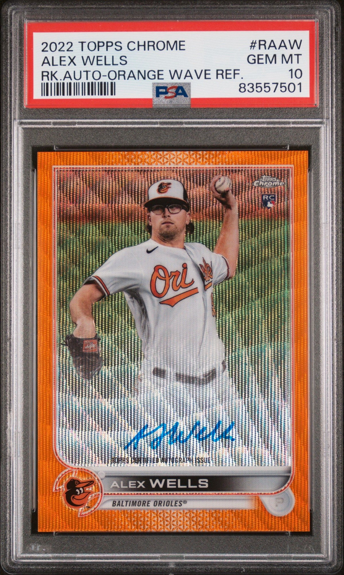 2022 Topps Chrome Alex Wells Rk.Auto-Orange Wave Ref. PSA 10