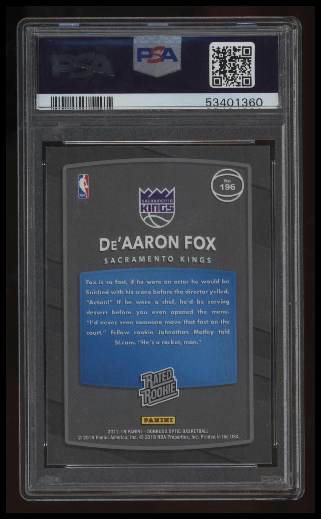 2017 Panini Donruss Optic De&#39;Aaron Fox PSA 10 53401360