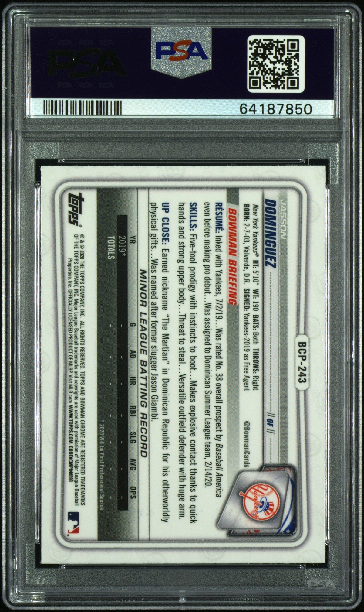 2020 Bowman Chrome Mega Box Jasson Dominguez PSA 10