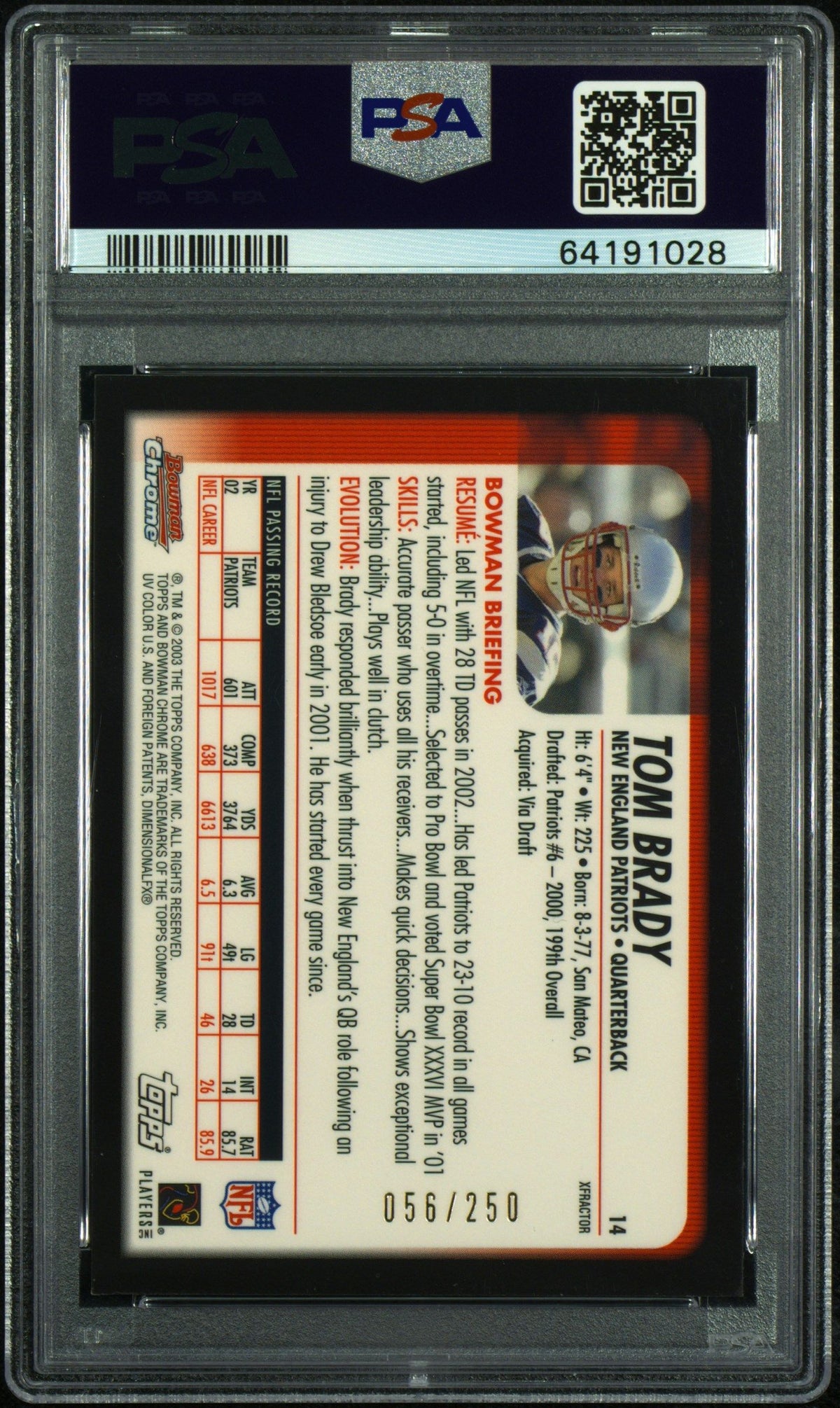 2003 Bowman Chrome Tom Brady Xfractor PSA 8