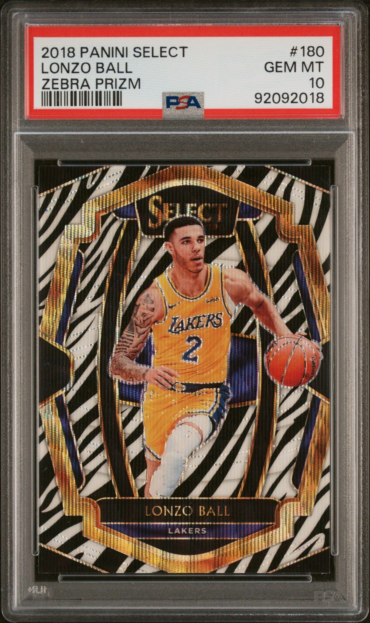 2018 Panini Select #180 Lonzo Ball Zebra Prizm PSA 10