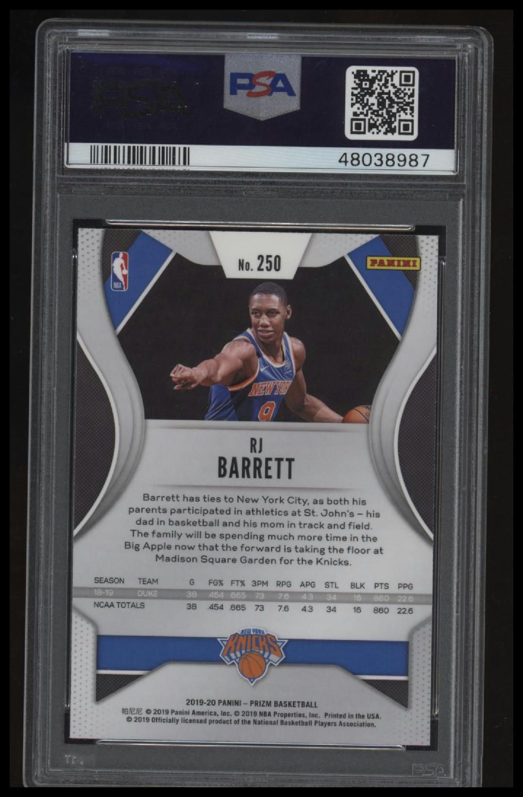 2019 Panini Prizm Rj Barrett PSA 10