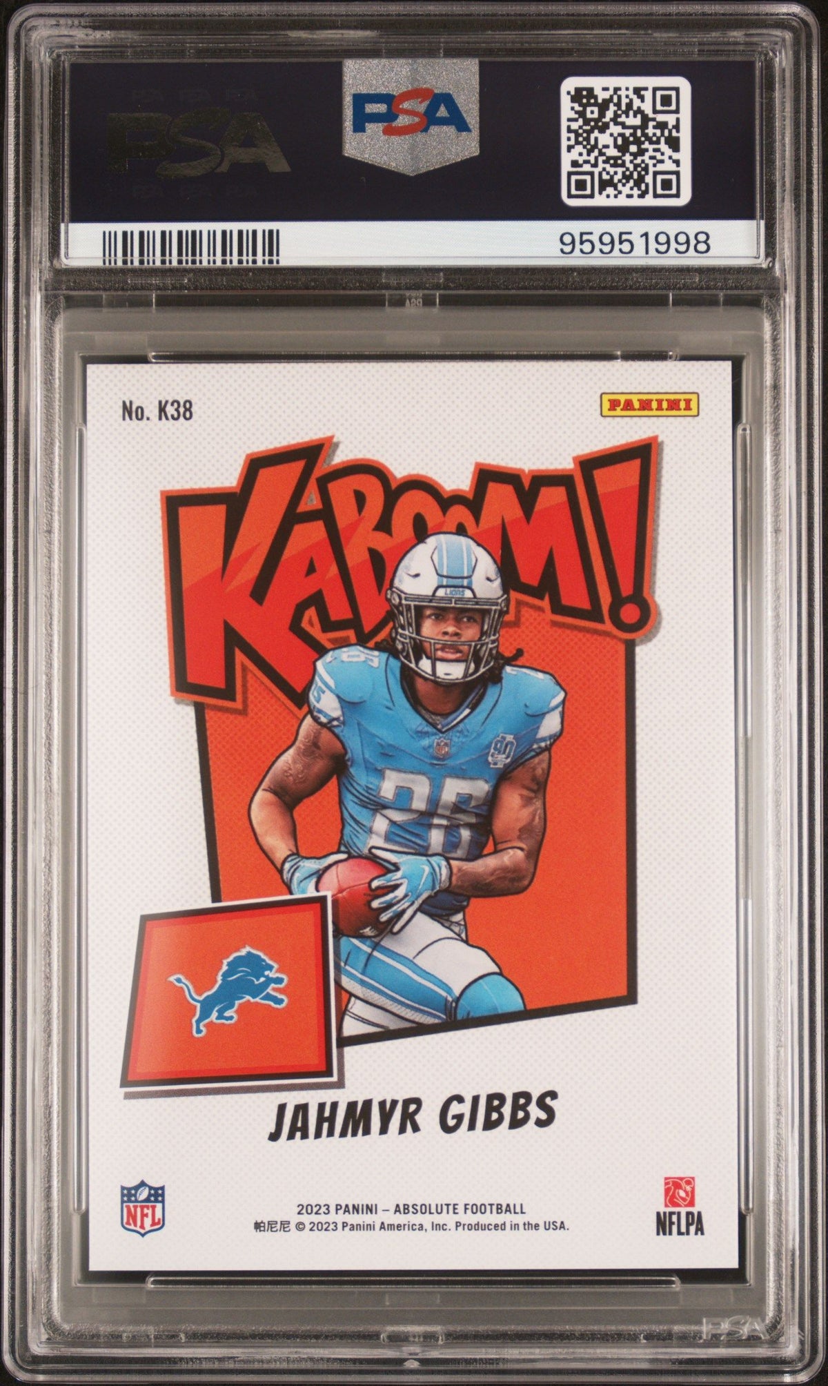 2023 Panini Absolute Kaboom! Vertical Jahmyr Gibbs PSA 10