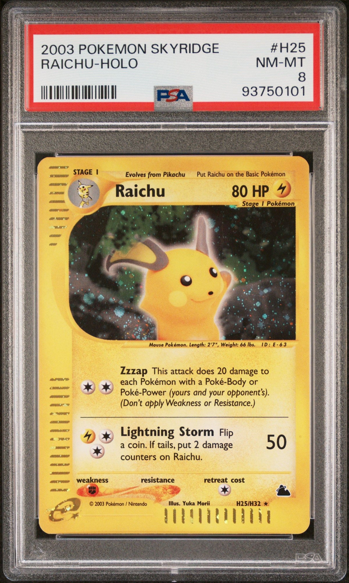 2003 Pokemon Skyridge Raichu-Holo PSA 8