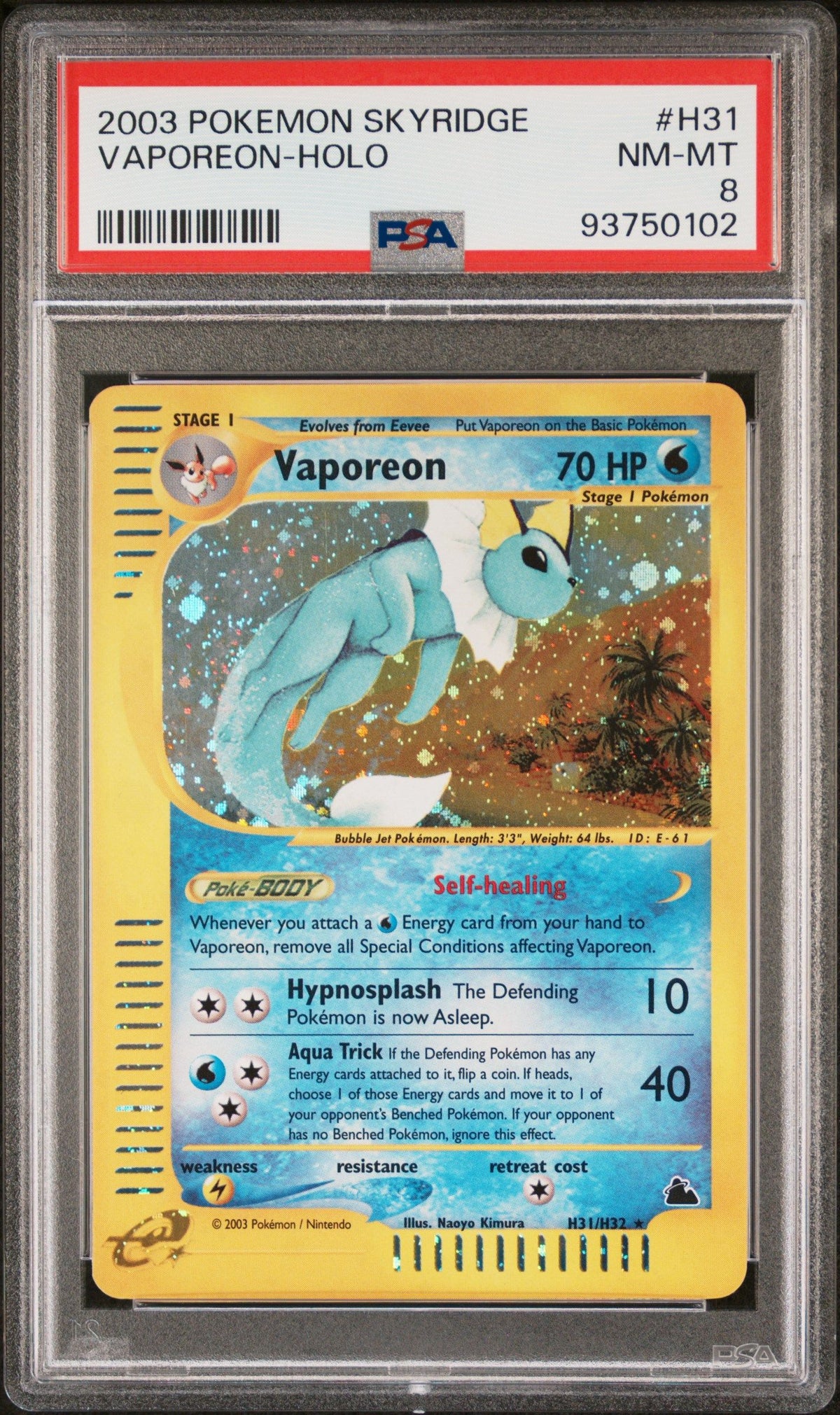 2003 Pokemon Skyridge Vaporeon-Holo PSA 8