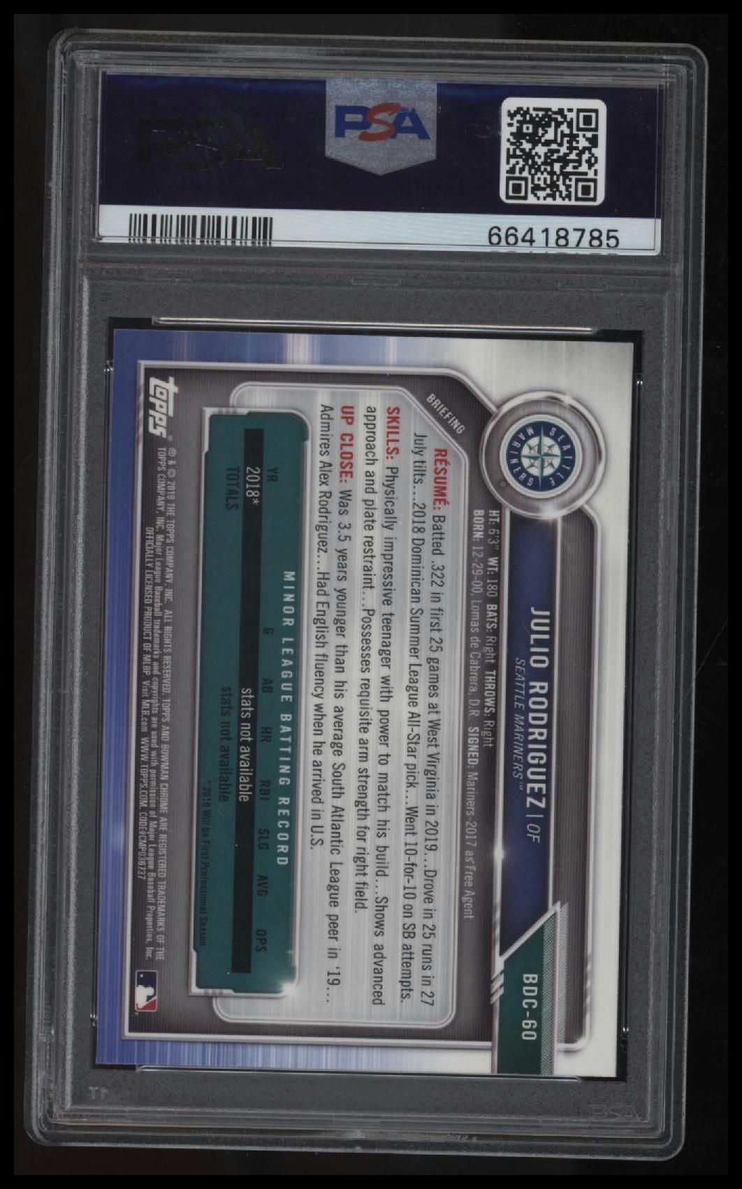 2019 Bowman Draft Julio Rodriguez Chrome PSA 10