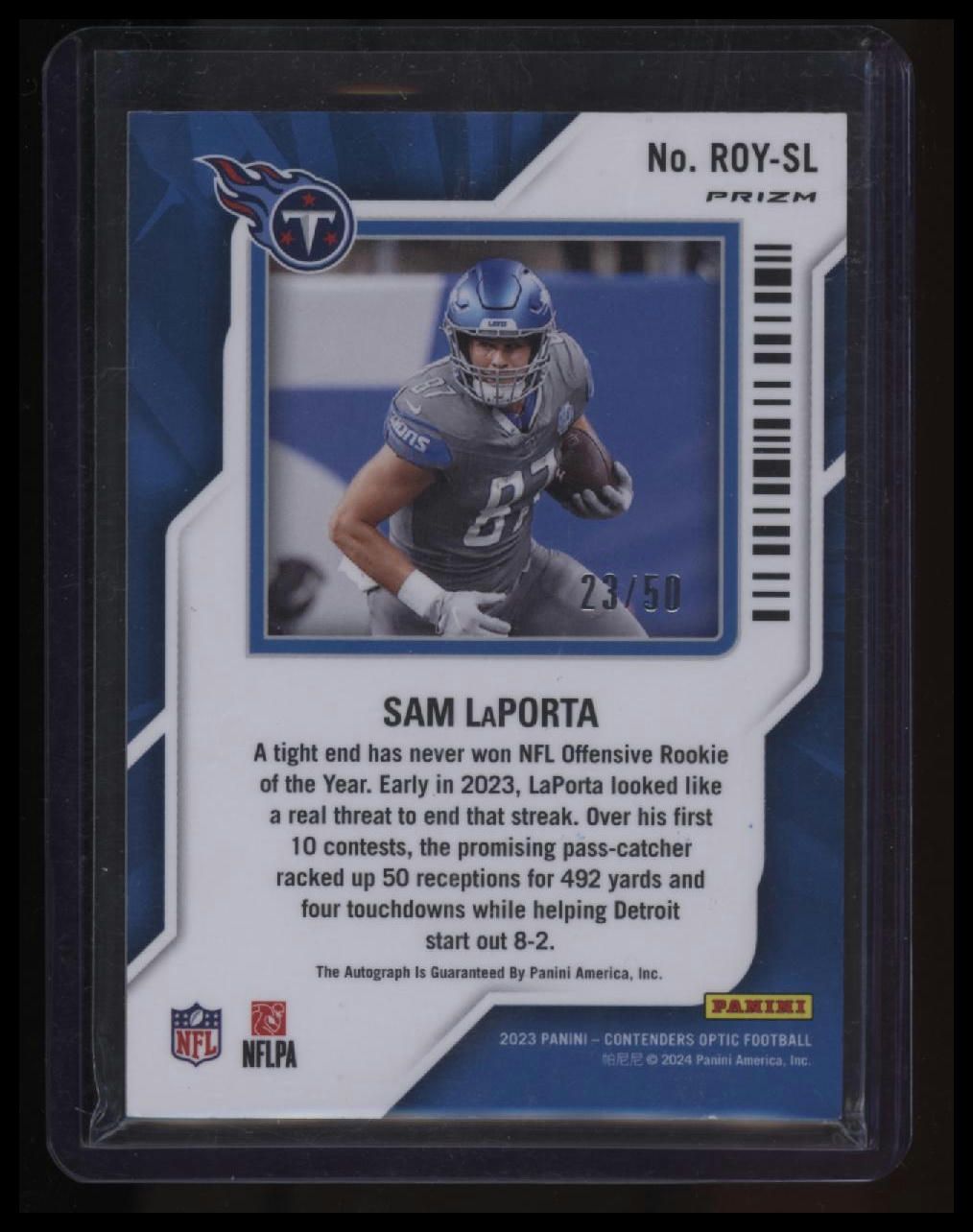 2023 Panini Contenders Optic Sam LaPorta Rookie of the Year Contenders #/50