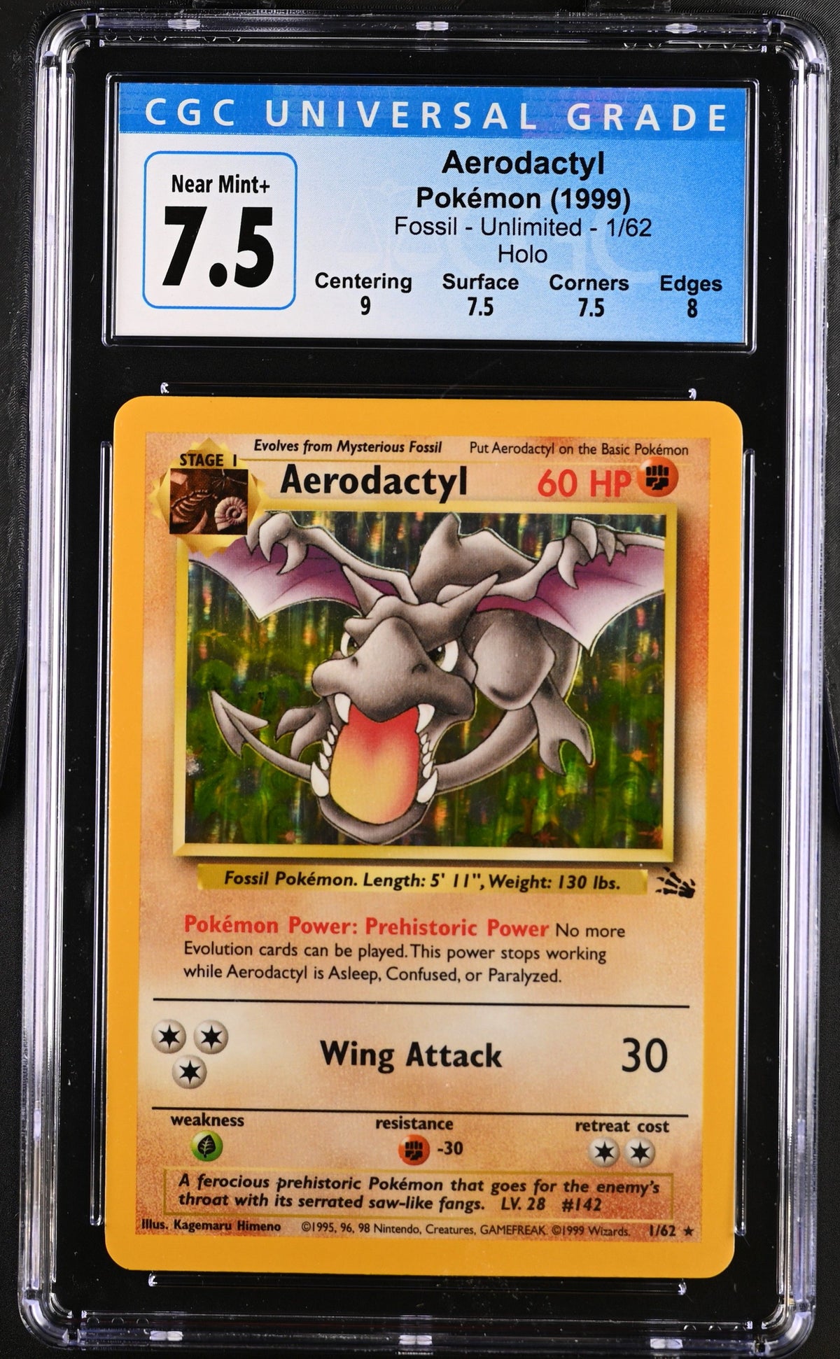 1999 Fossil - Unlimited Aerodactyl CGC 7.5