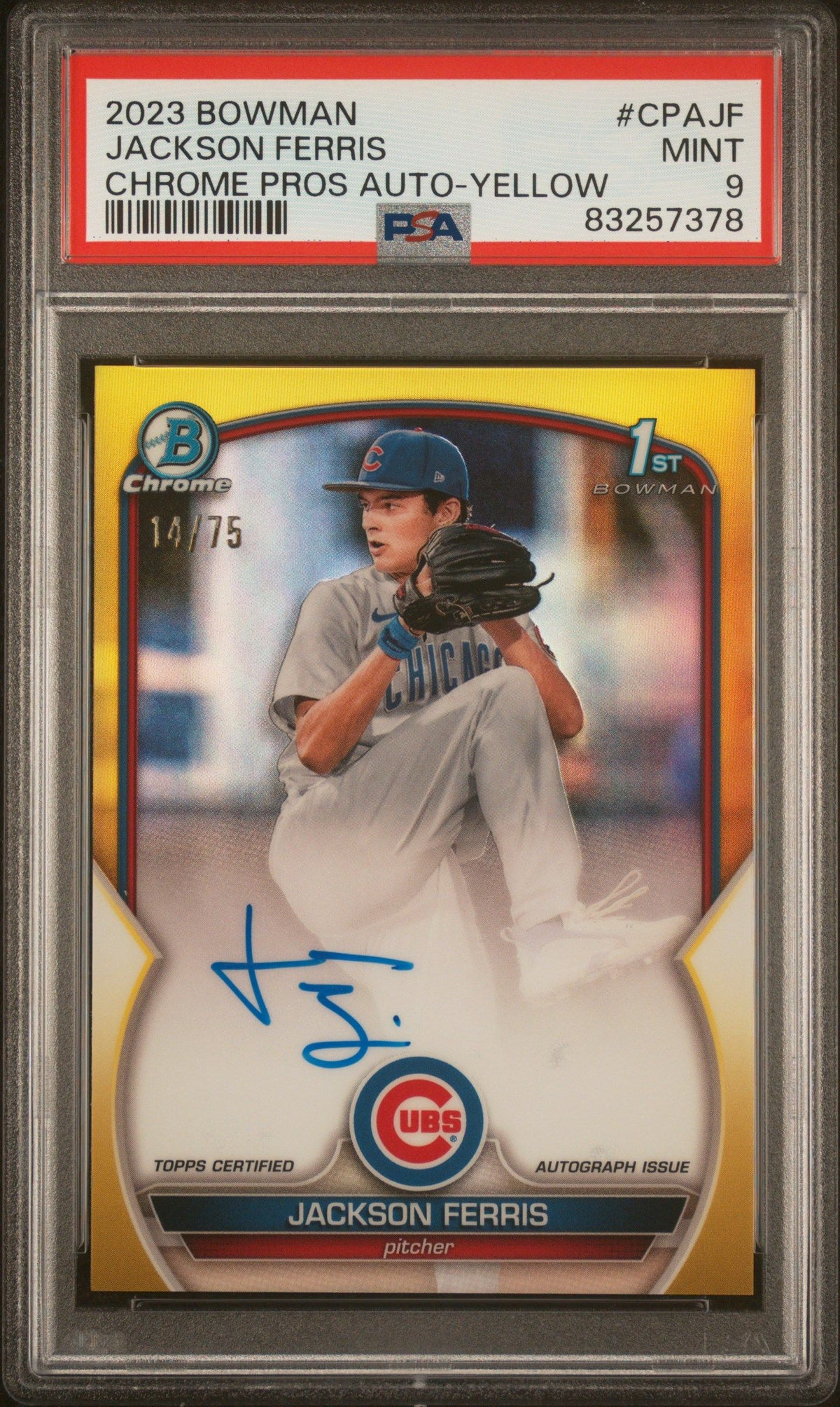 2023 Bowman Chrome #CPAJF Jackson Ferris Chrome Pros Auto-Yellow PSA 9