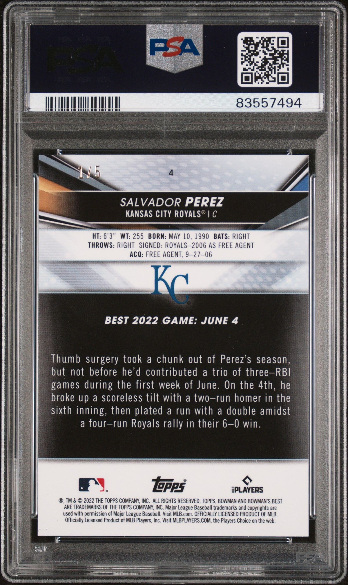 2022 Bowman&#39;S Best Salvador Perez Red Lava Refractor PSA 10