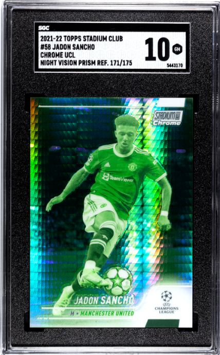 2021-22 Topps Stadium Club Chrome Ucl Jadon Sancho Night Vision Prism SGC 10