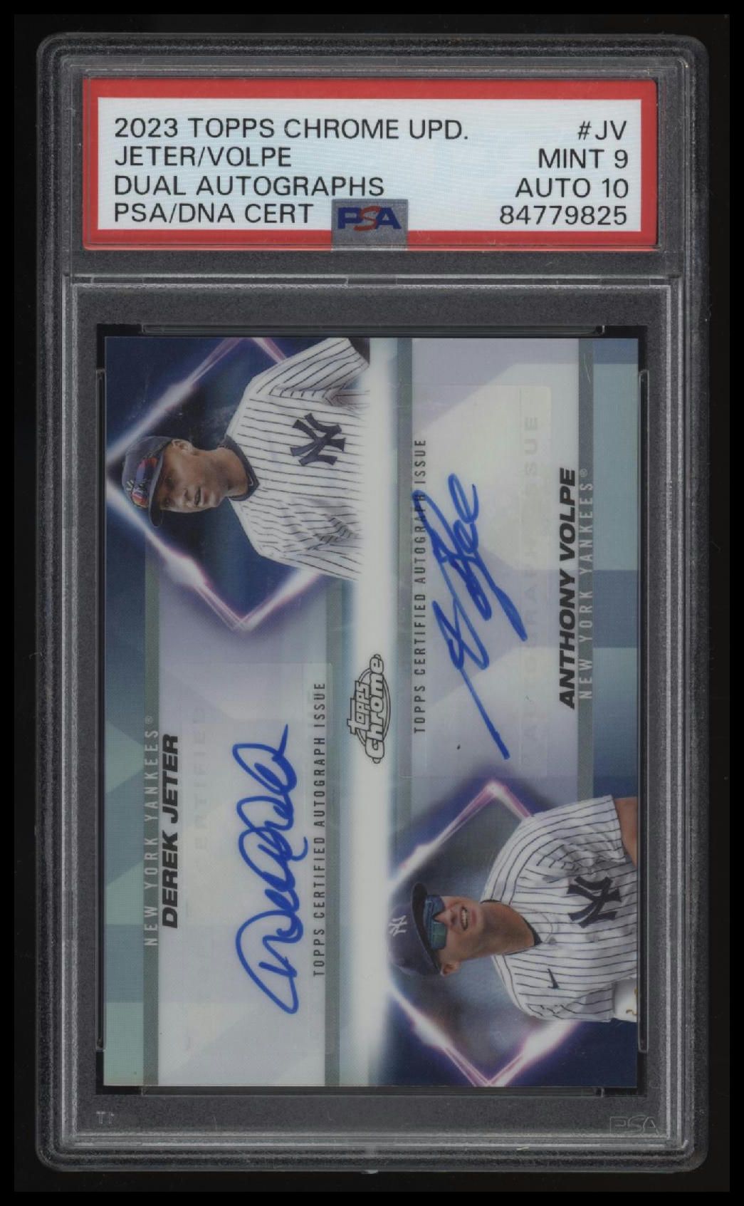 2023 Topps Chrome Update Derek Jeter / Anthony Volpe Dual Autographs PSA 9