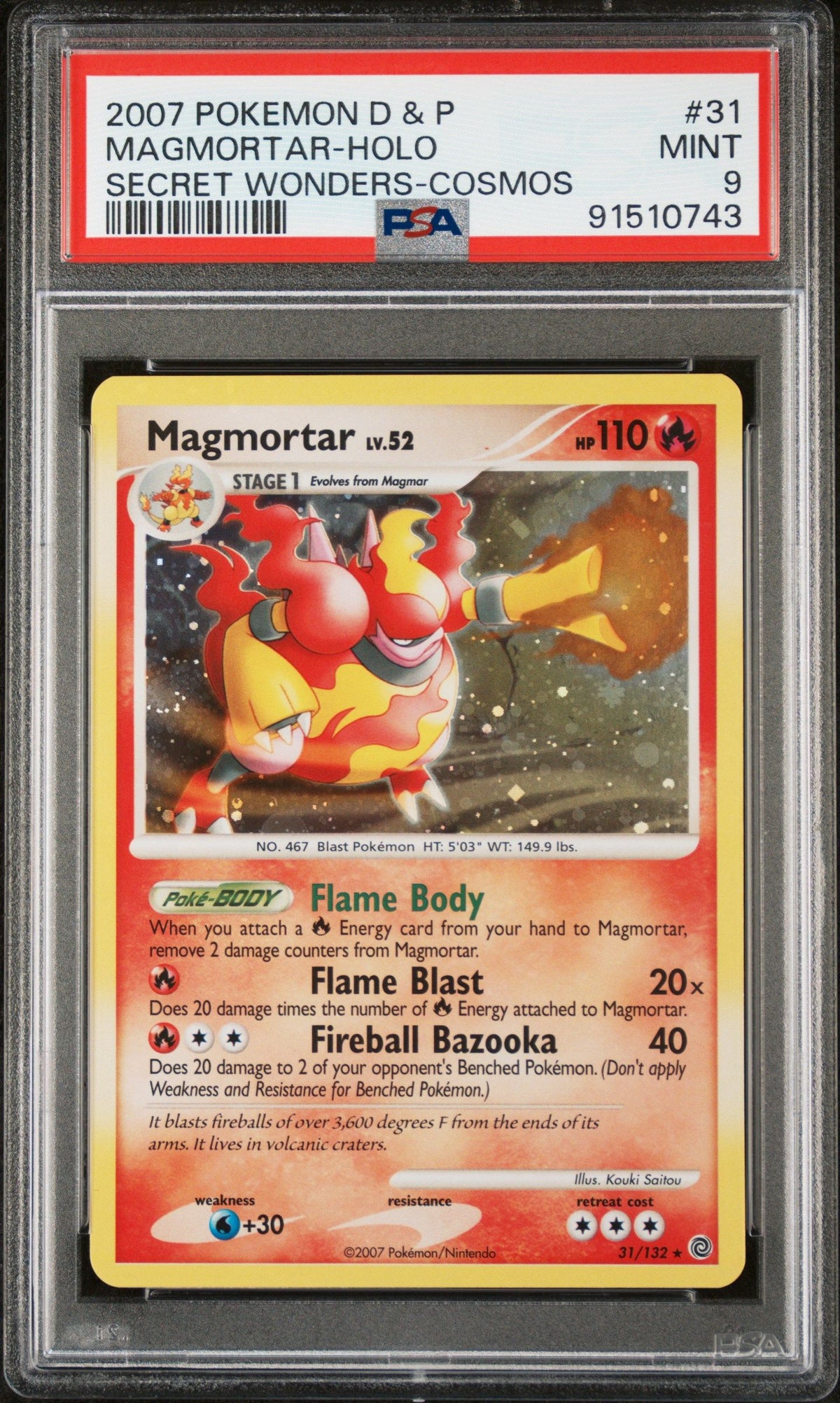 2007 Pokemon Diamond &amp; Pearl Secret Wonders Magmortar-Holo PSA 9