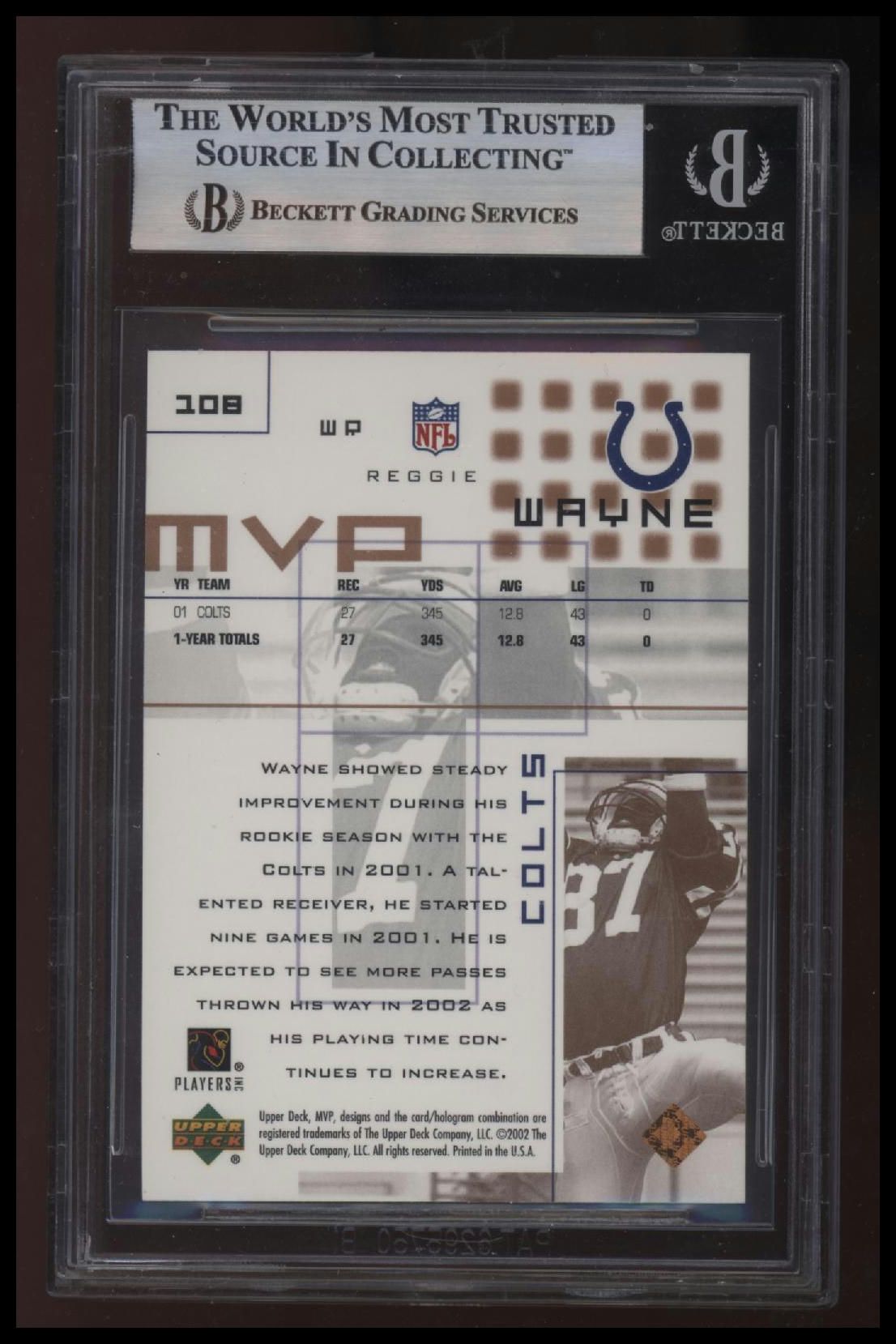 2002 Upper Deck MVP Reggie Wayne BGS 8.5