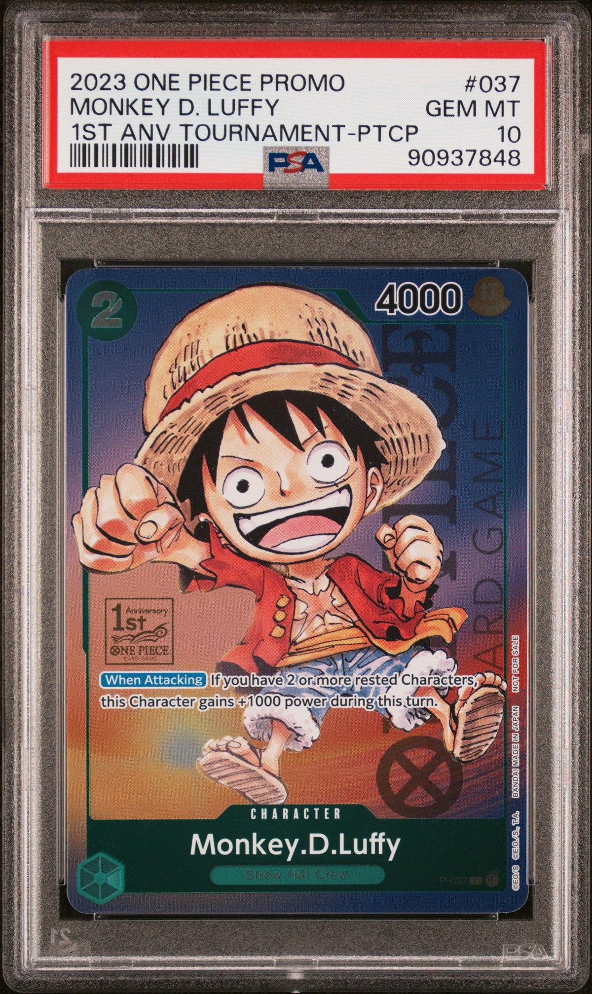 2023 One Piece Promos Monkey D. Luffy 1st Anv Tournament-Ptcp PSA 10