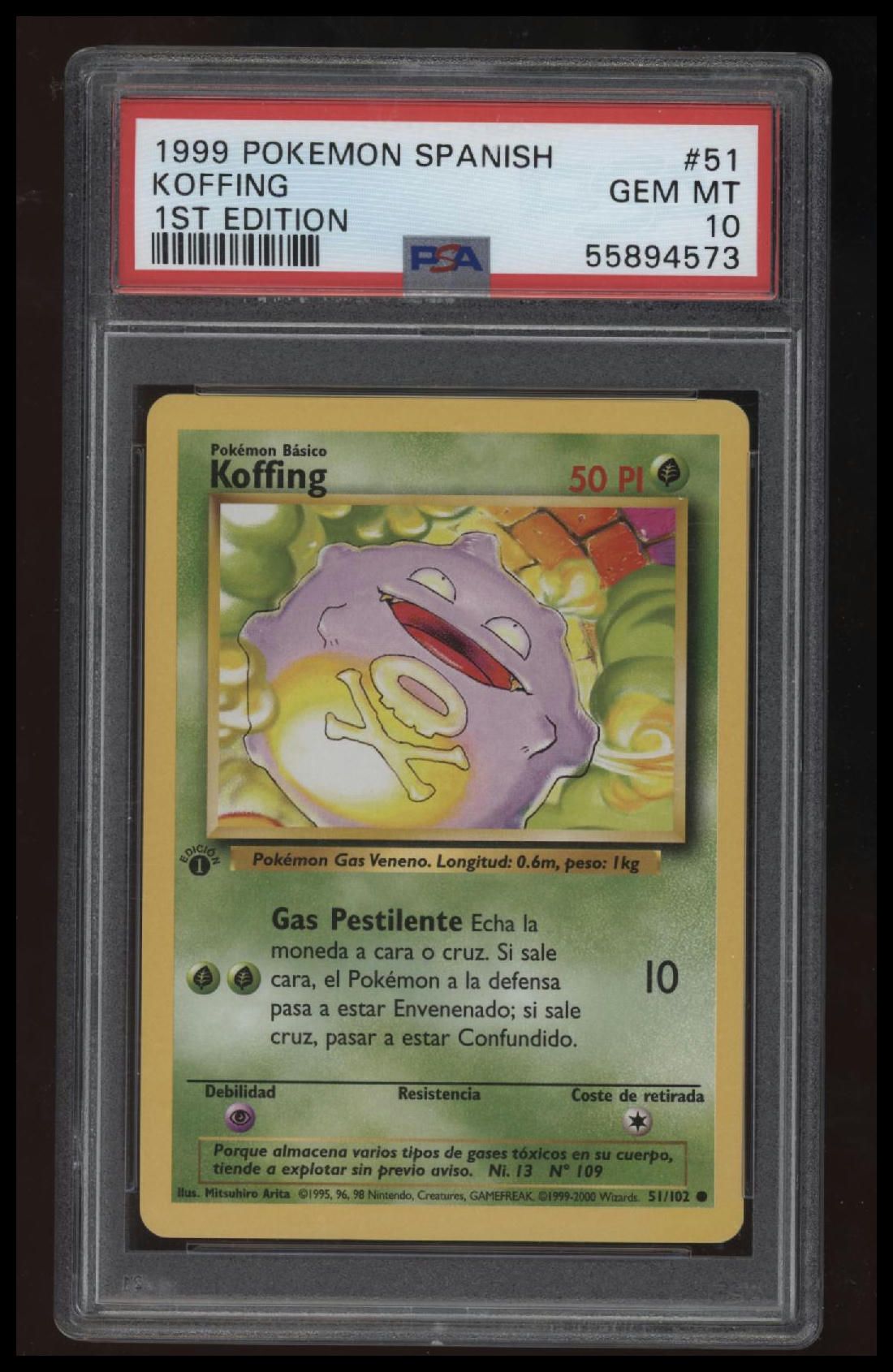 1999 Pokemon Spanish Koffing 1st Edition PSA 10