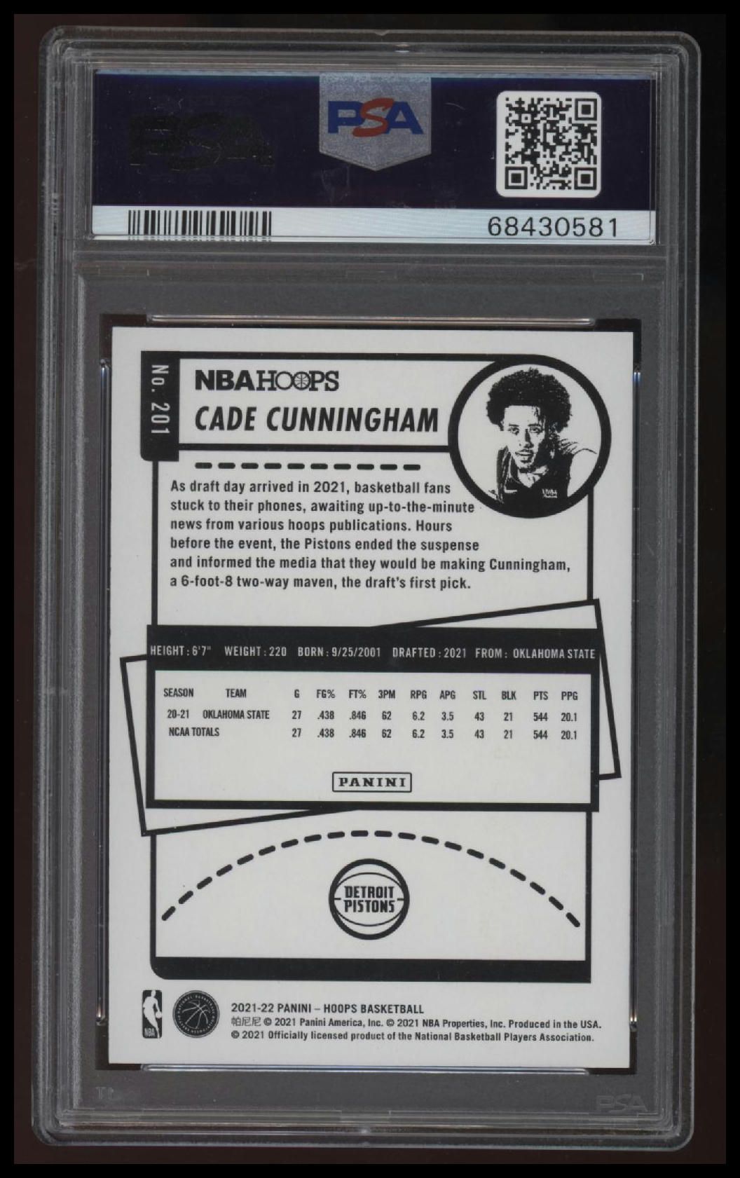 2021 Panini NBA Hoops Cade Cunningham PSA 10 68430581