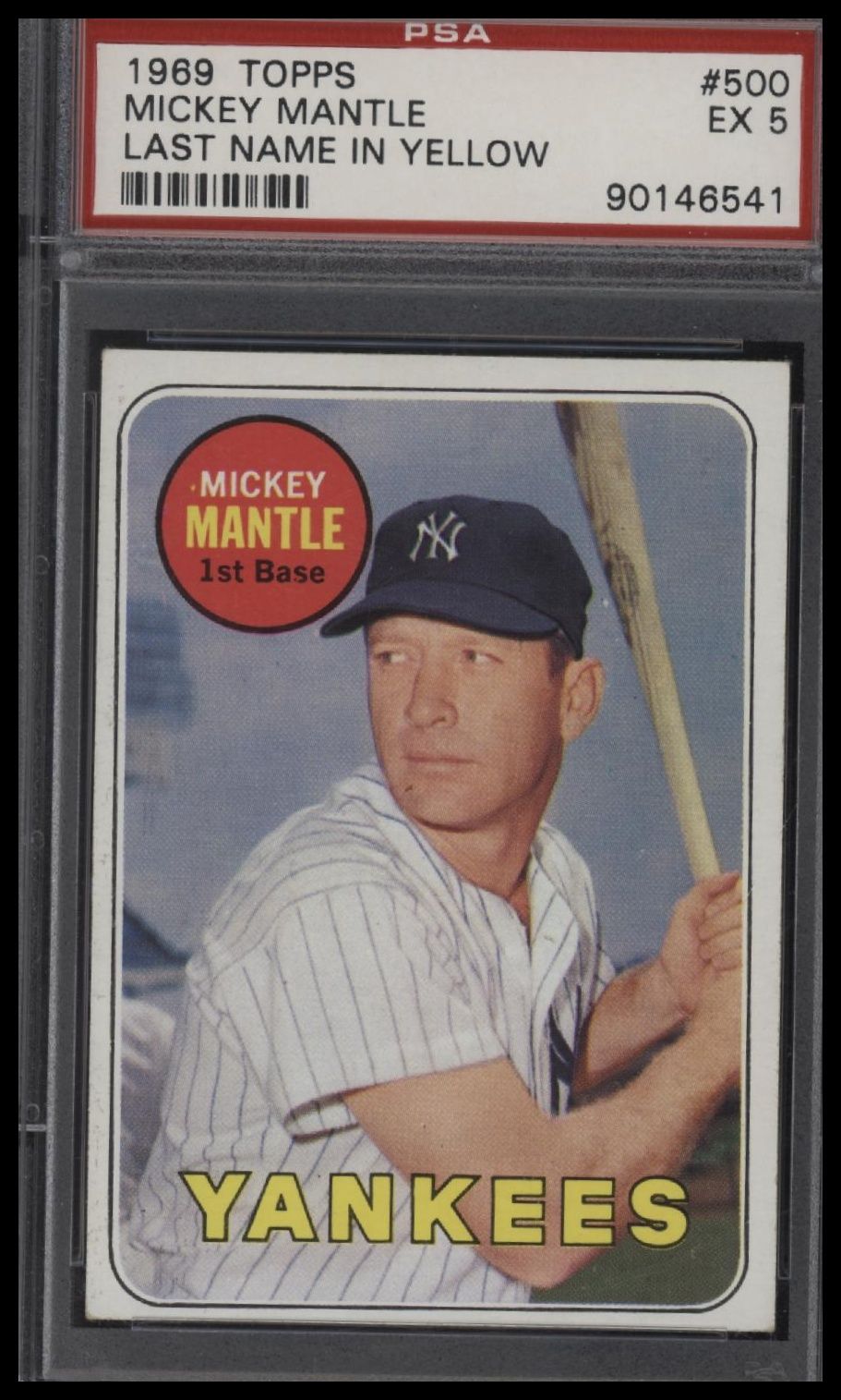 1969 Topps #500 Mickey Mantle Last Name In Yellow PSA 5