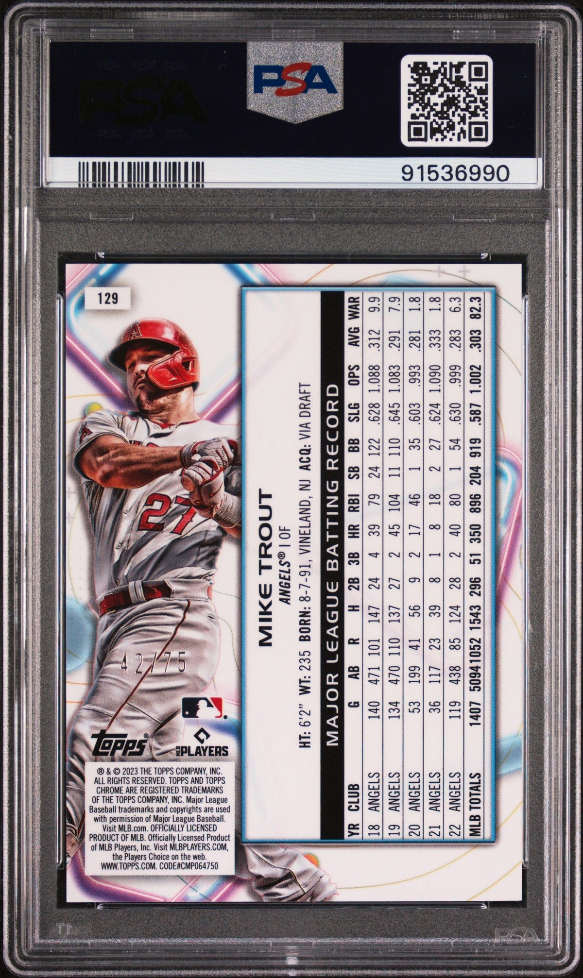 2023 Topps Cosmic Chrome #129 Mike Trout Green Space Dust PSA 10