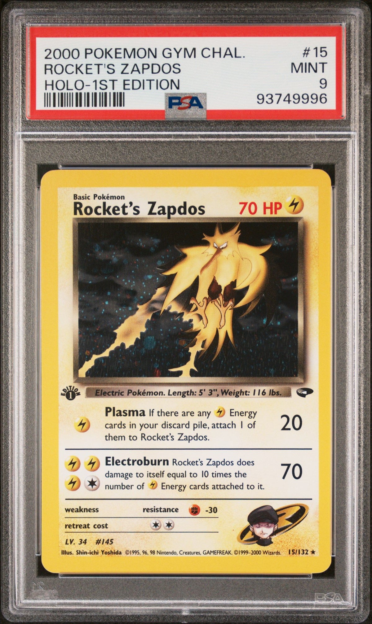 2000 Pokemon Gym Challenge Rocket&#39;S Zapdos Holo-1st Edition PSA 9