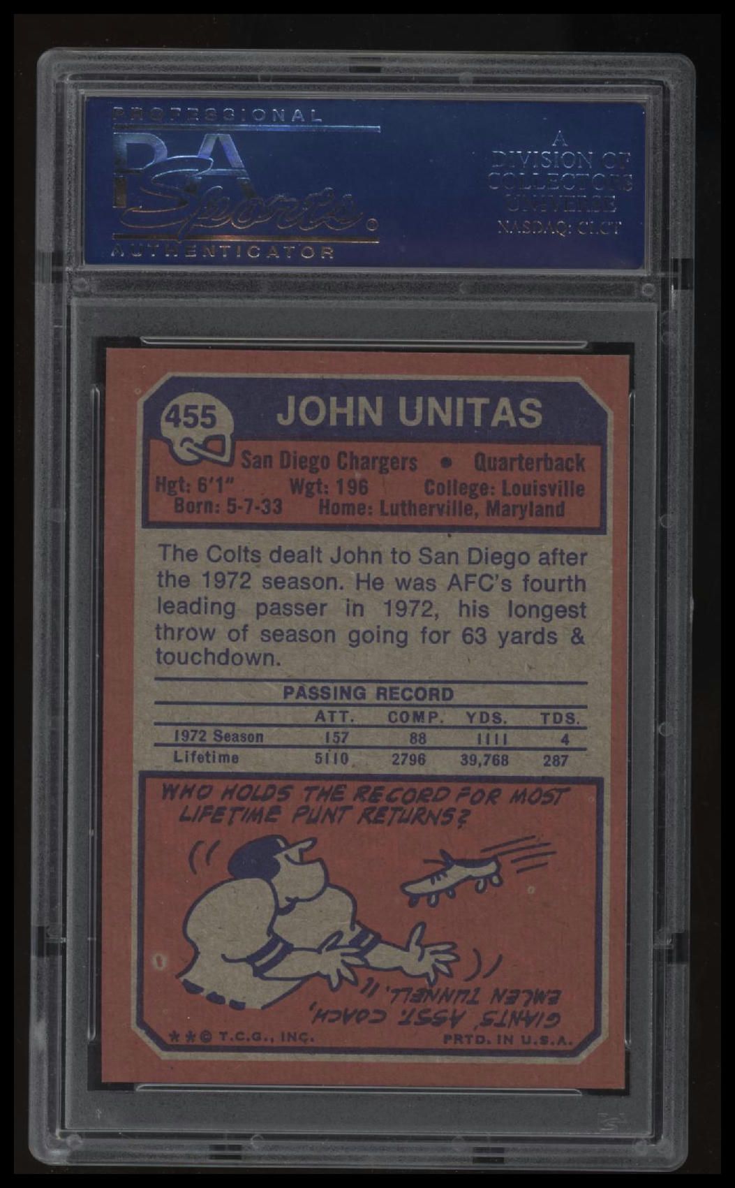 1973 Topps #455 John Unitas PSA 8