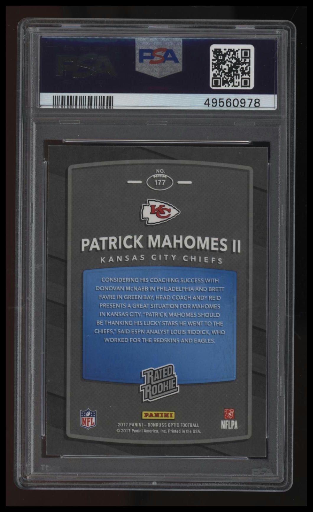 2017 Panini Donruss Optic Patrick Mahomes Ii PSA 8