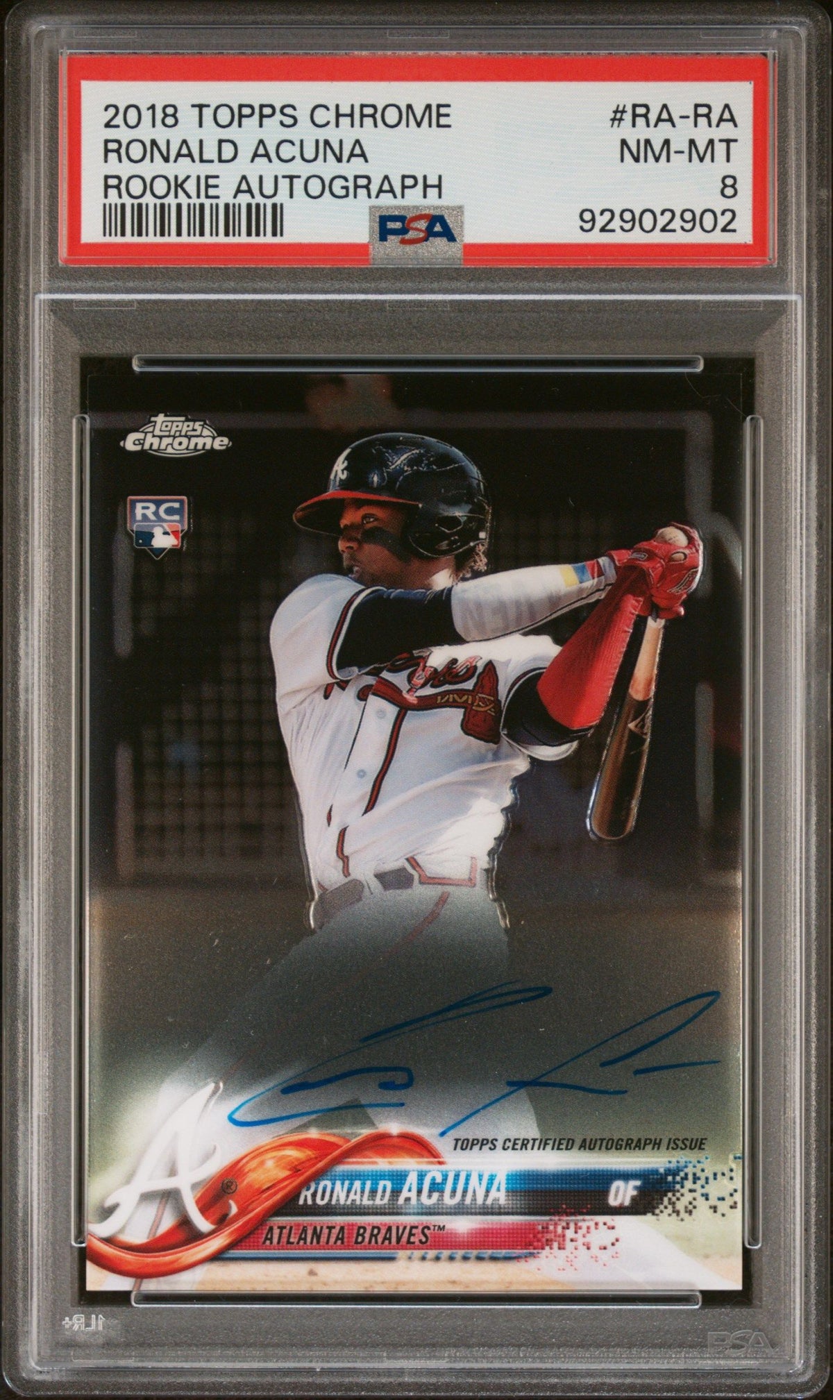 2018 Topps Chrome Rookie Autograph #RA-RA Ronald Acuna Rookie Autograph PSA 8