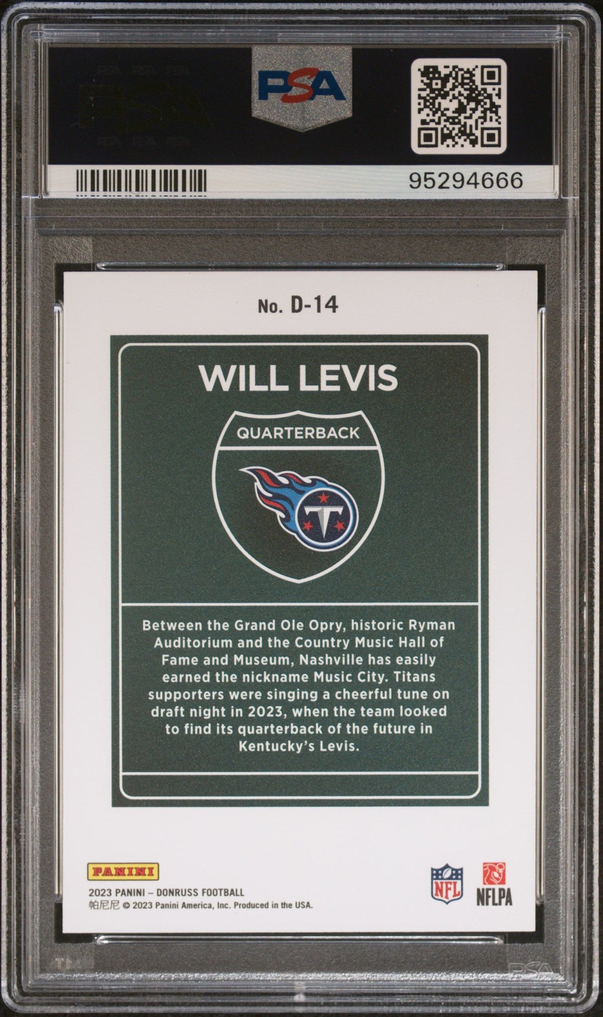 2023 Panini Donruss Downtown! Will Levis PSA 10