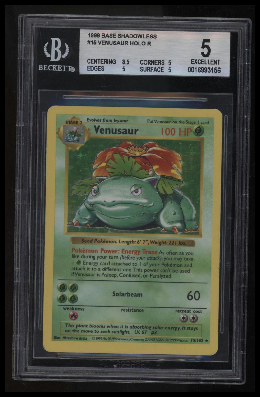 1999 Pokemon Base Shadowless Venusaur HOLO R BGS 5.0