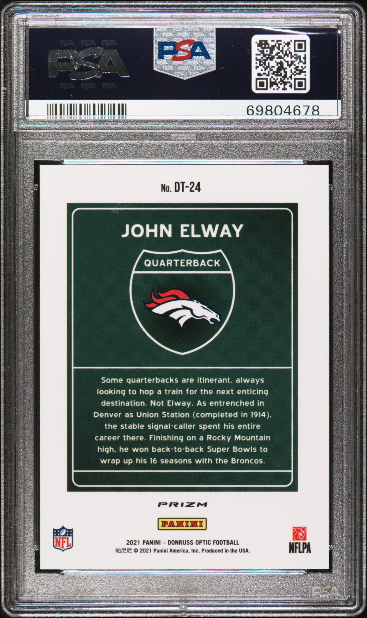 2021 Panini Donruss Optic Downtown John Elway Downtown PSA 10