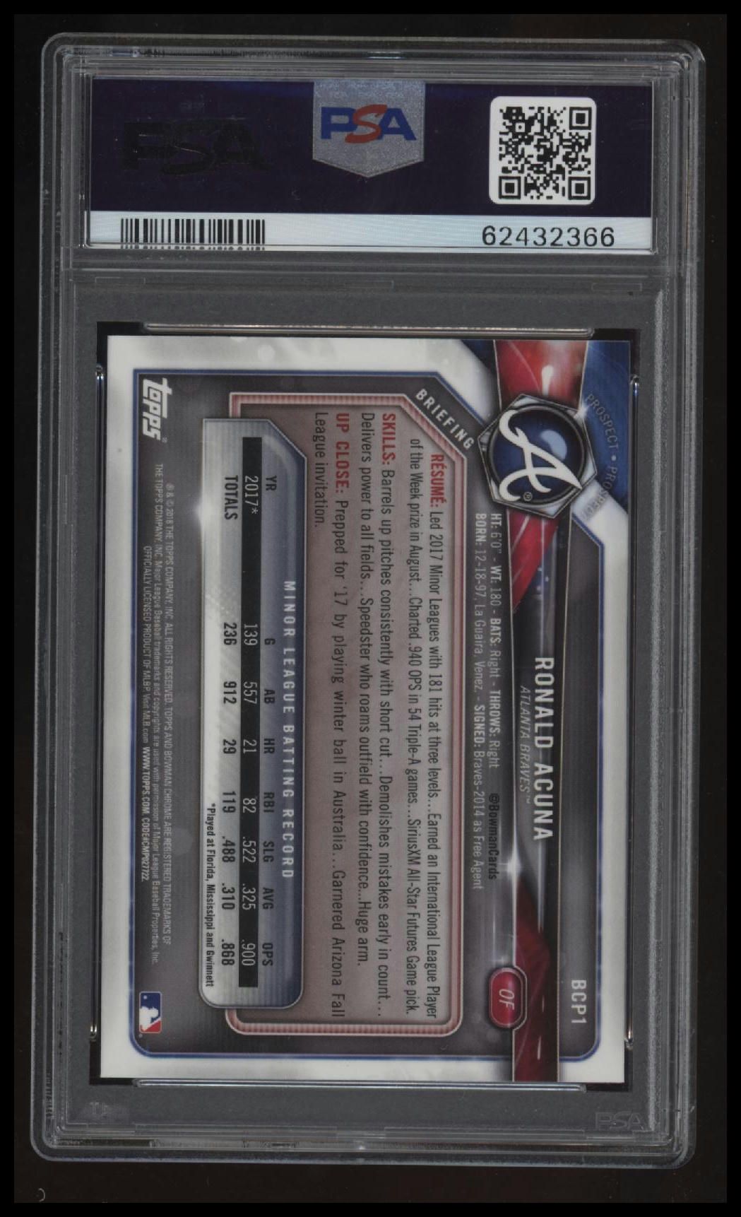 2018 Bowman Mega Box Chrome Ronald Acuna Chrome-Running PSA 10