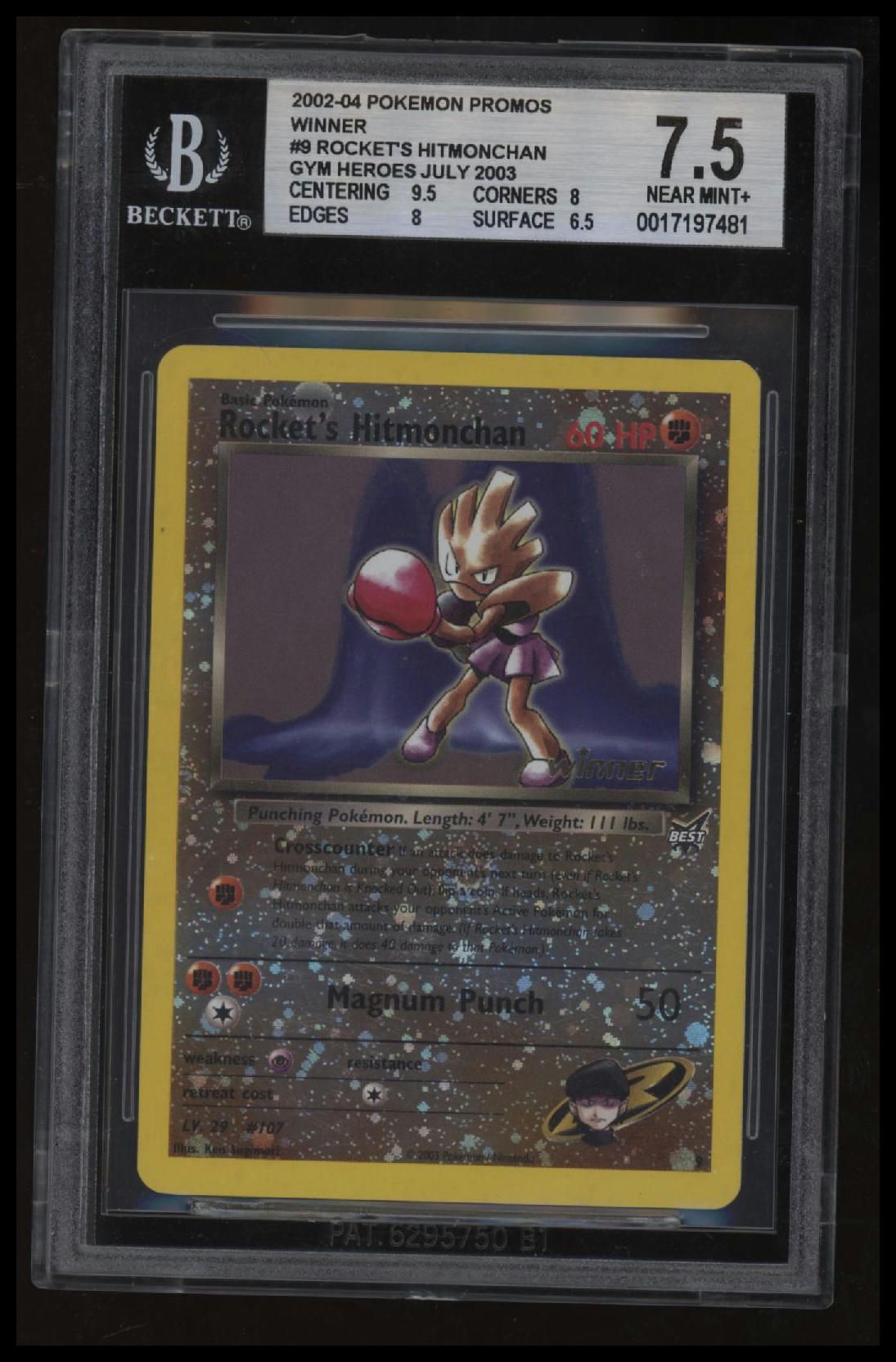 2002-04 Pokemon Winner Promos Rocket&#39;s Hitmonchan BGS 7.5